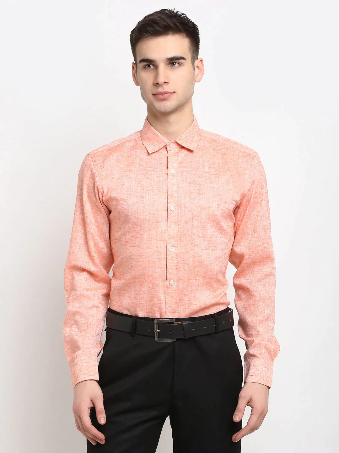 Men's Orange Solid Cotton Formal Shirt - Taantav