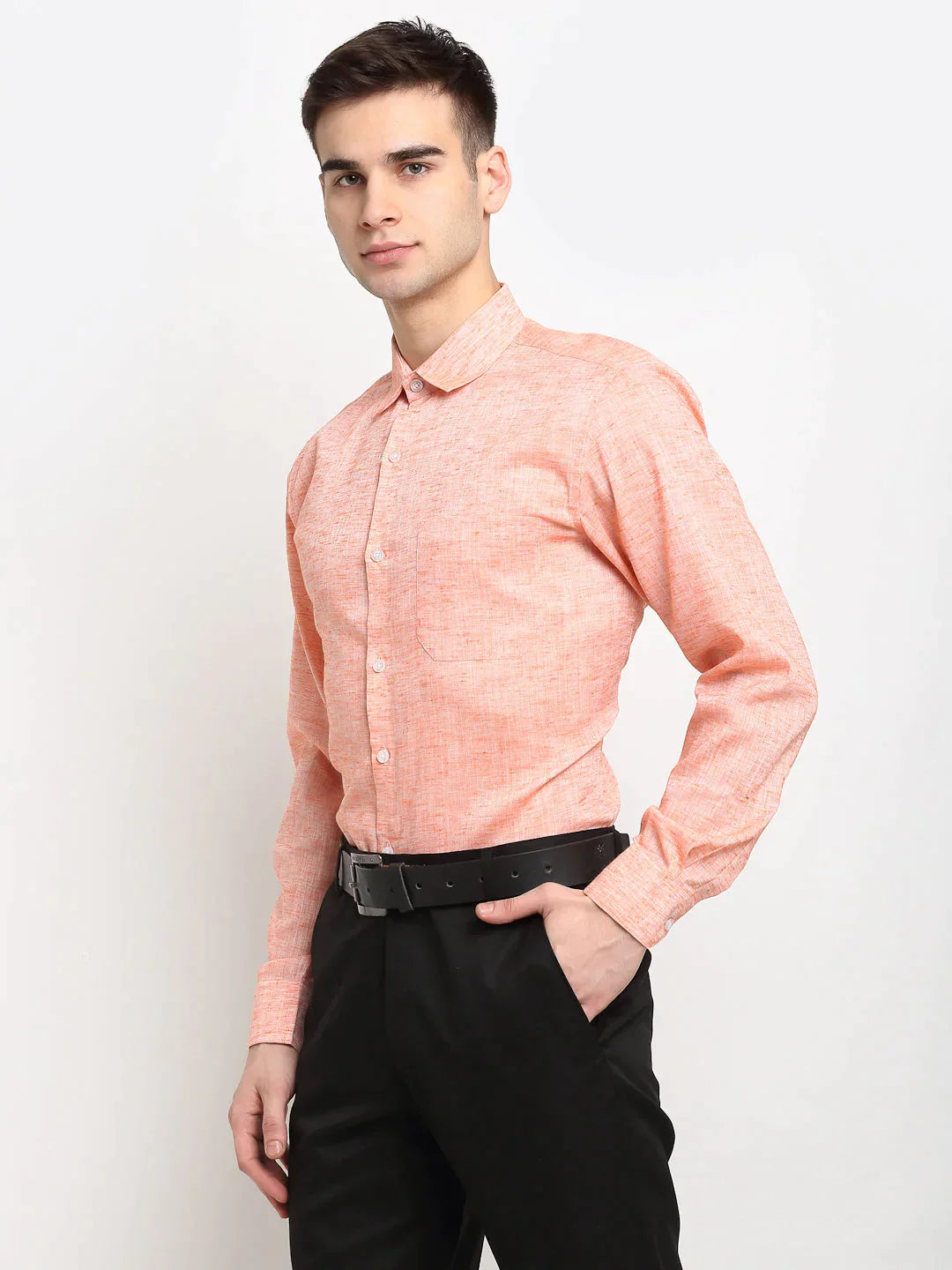 Men's Orange Solid Cotton Formal Shirt - Taantav