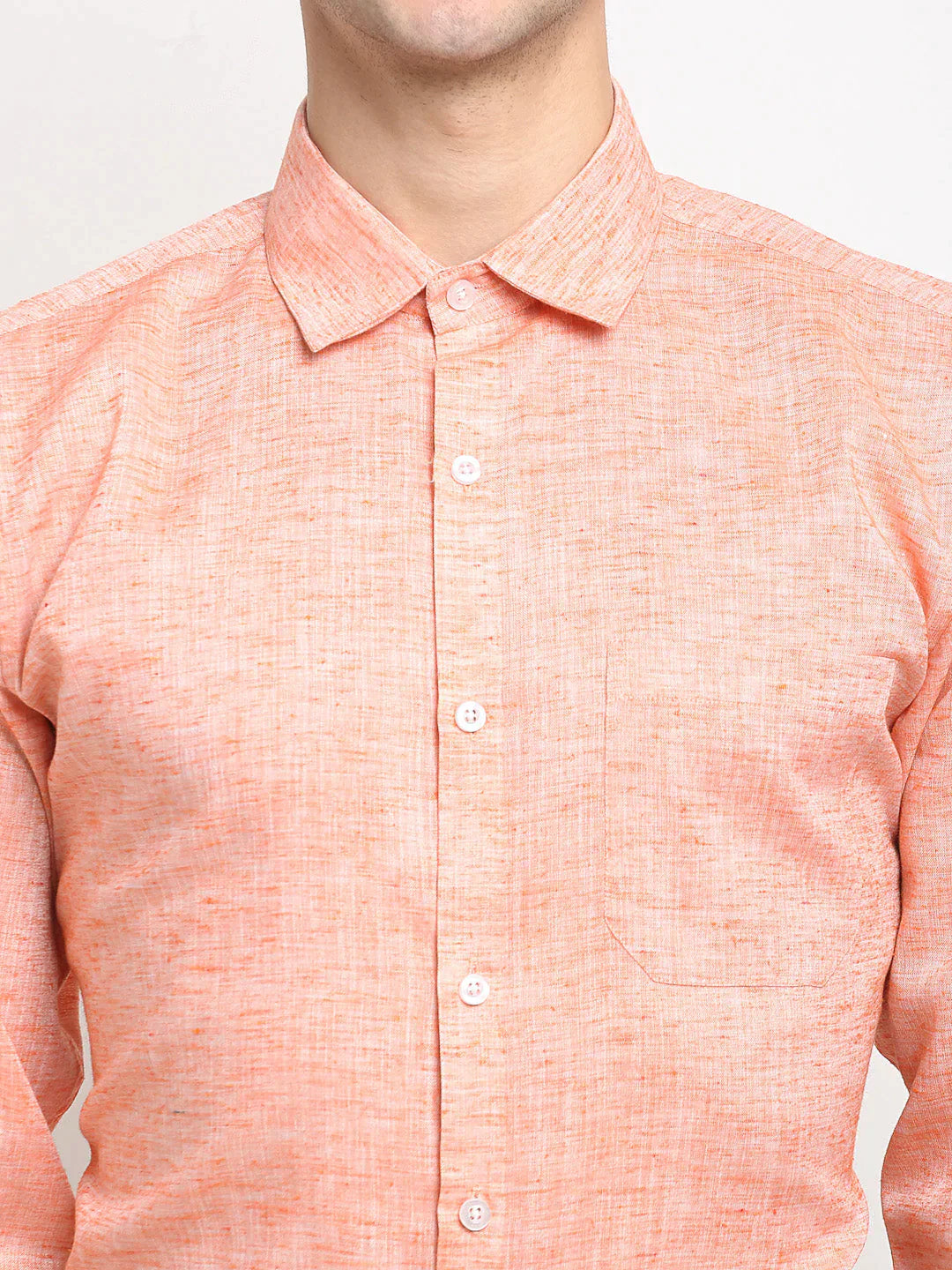 Men's Orange Solid Cotton Formal Shirt - Taantav