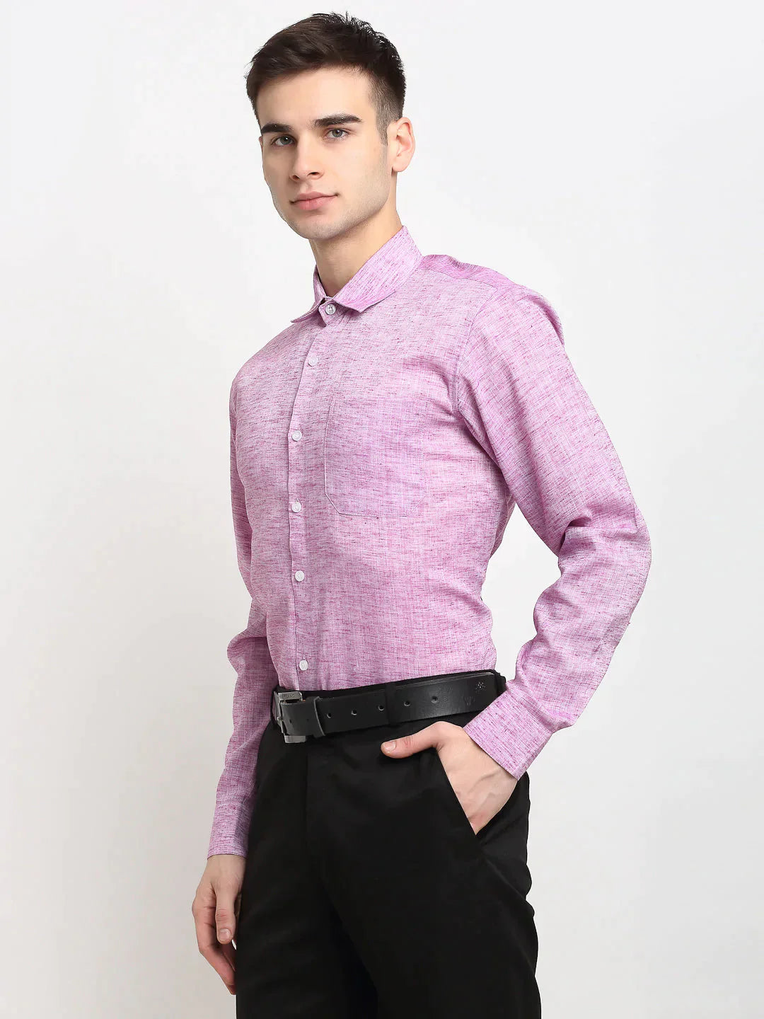 Men's Purple Solid Cotton Formal Shirt - Taantav