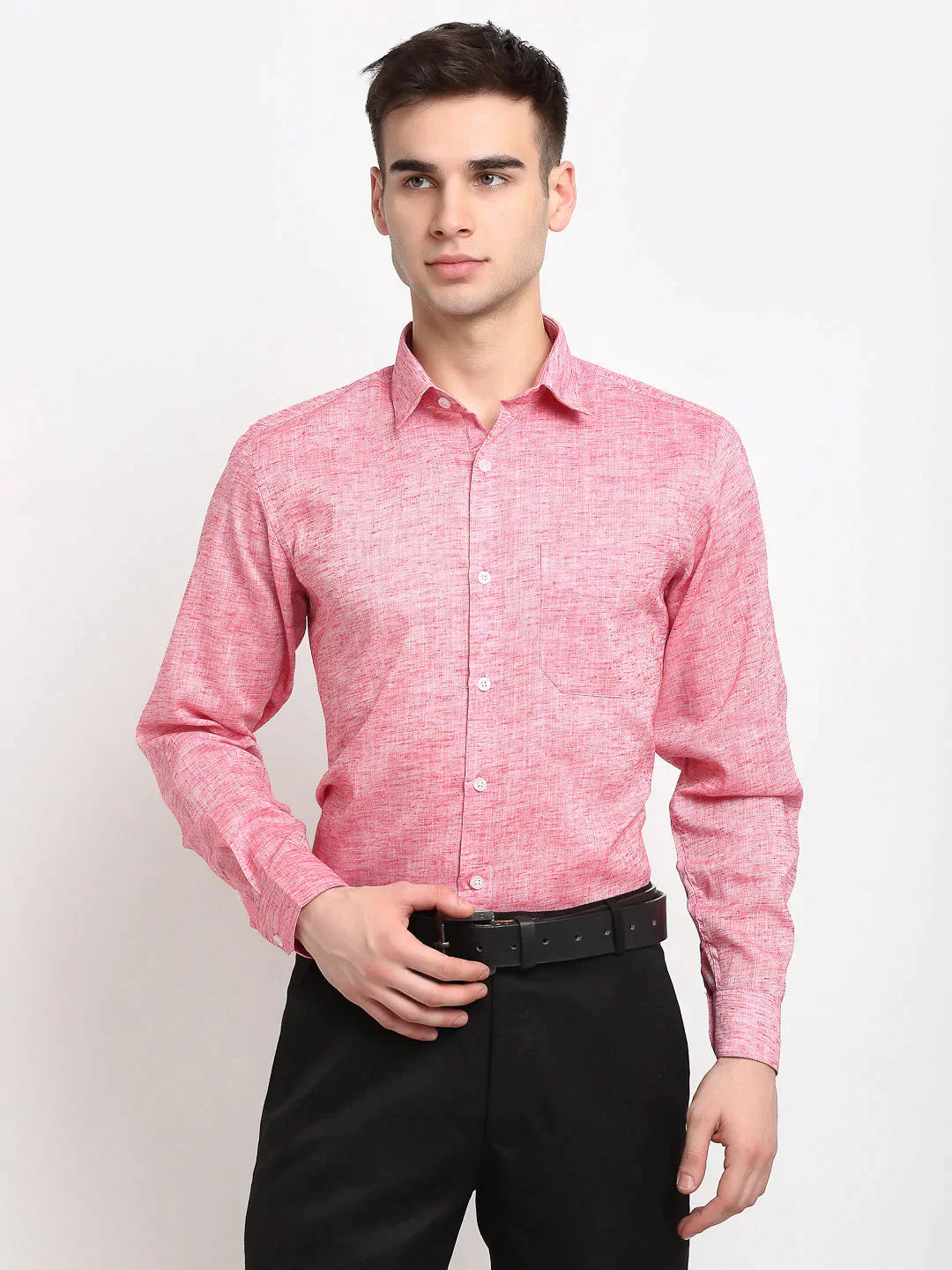 Men's Red Solid Cotton Formal Shirt - Taantav