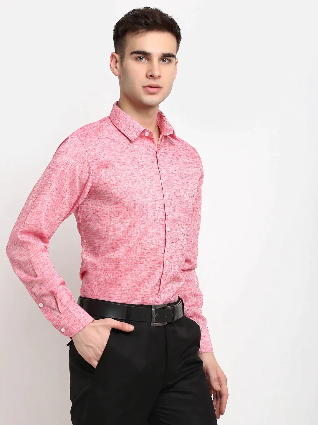 Men's Red Solid Cotton Formal Shirt - Taantav