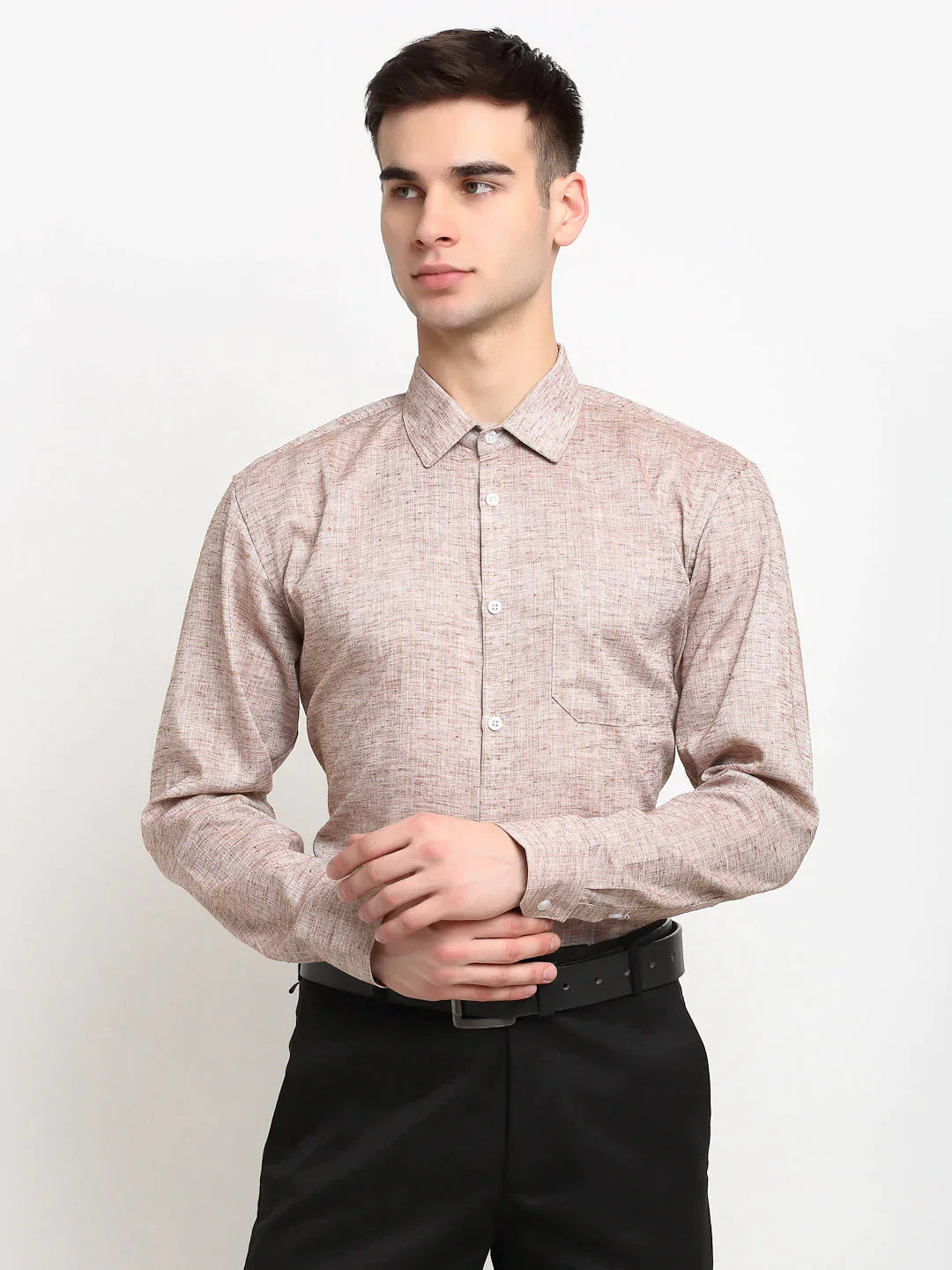 Men's Rust Solid Cotton Formal Shirt - Taantav