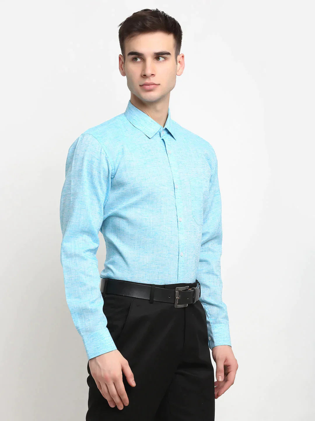 Men's Blue Solid Cotton Formal Shirt - Taantav