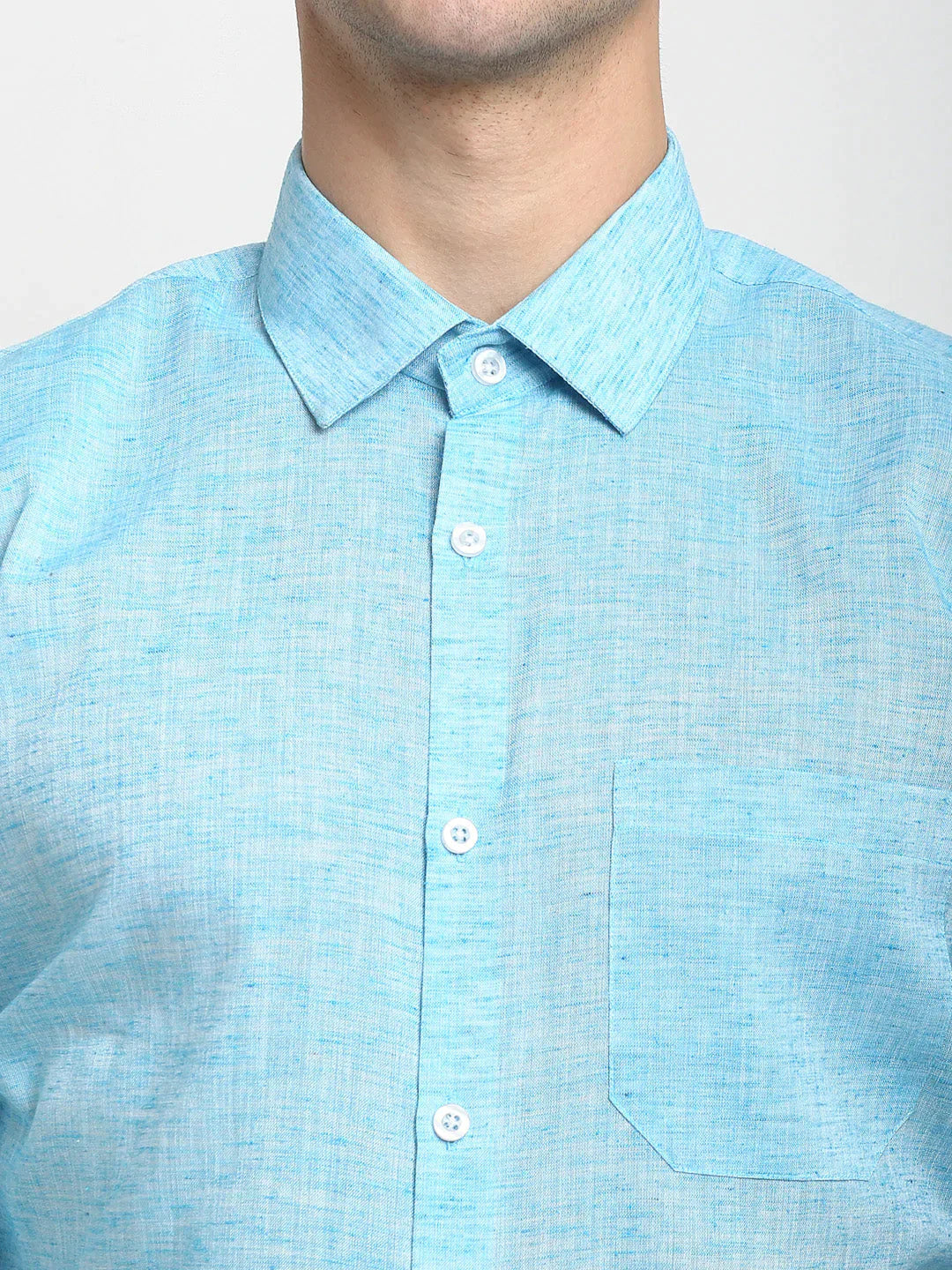 Men's Blue Solid Cotton Formal Shirt - Taantav