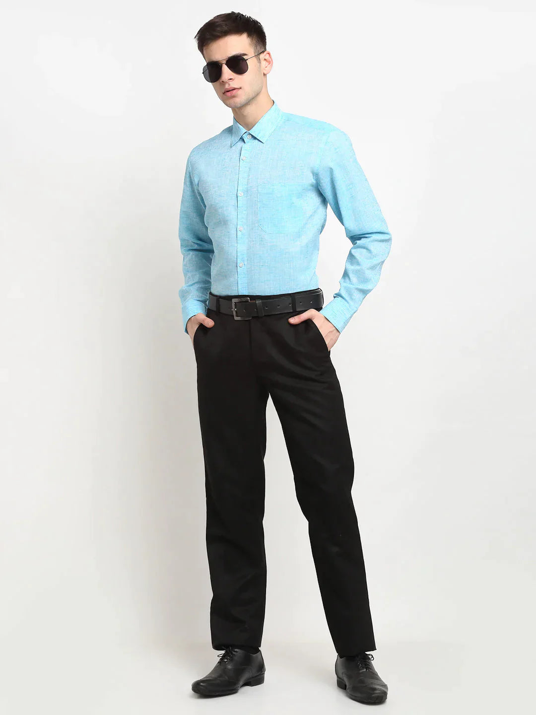 Men's Blue Solid Cotton Formal Shirt - Taantav