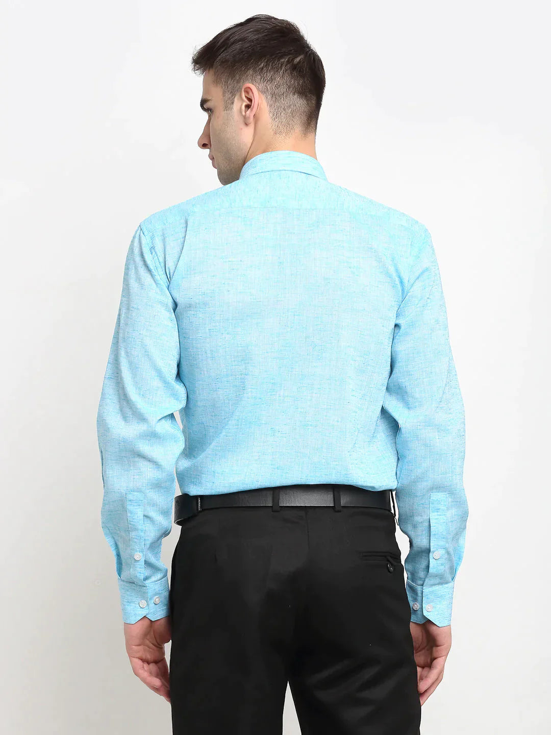 Men's Blue Solid Cotton Formal Shirt - Taantav