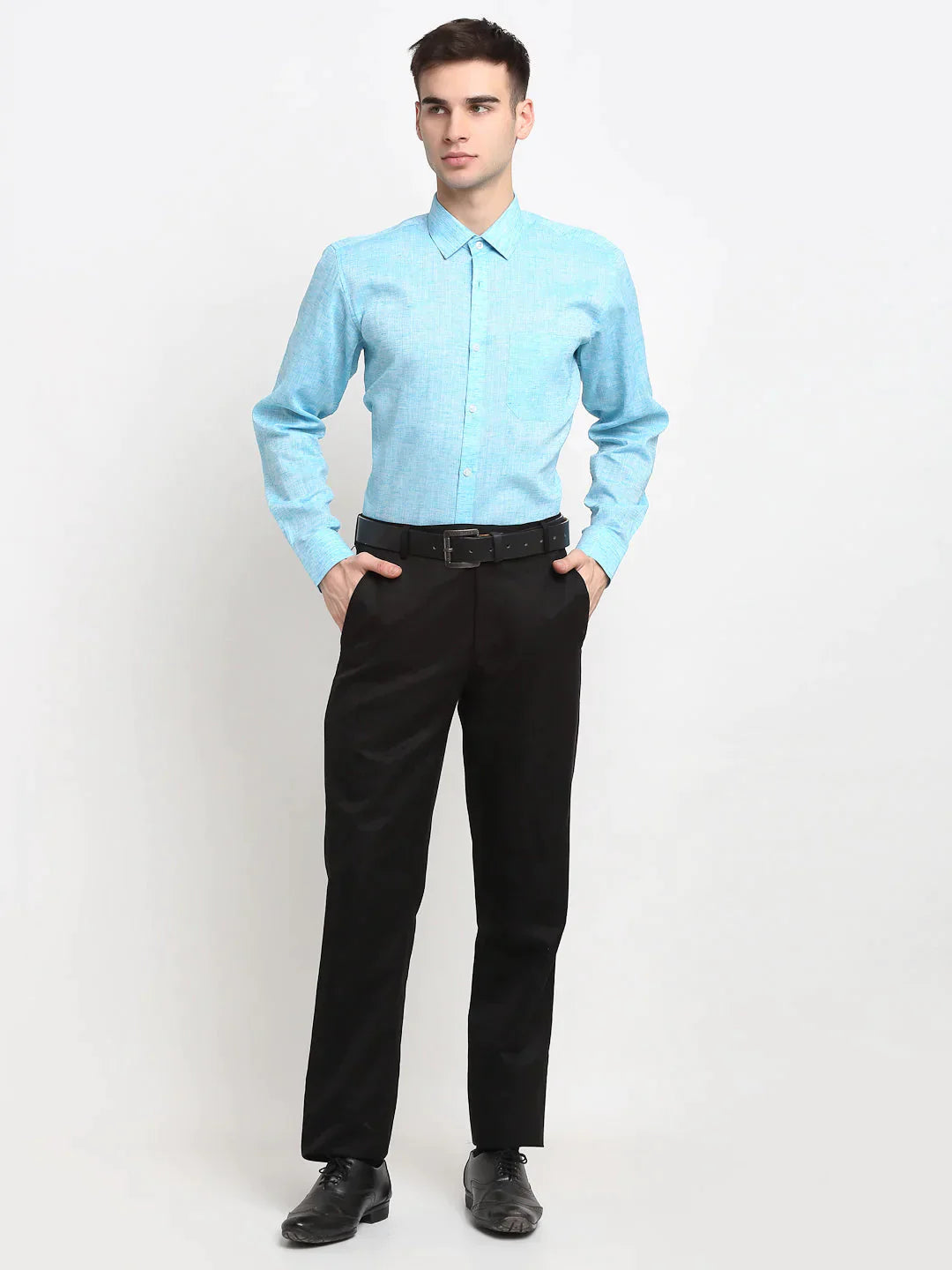 Men's Blue Solid Cotton Formal Shirt - Taantav