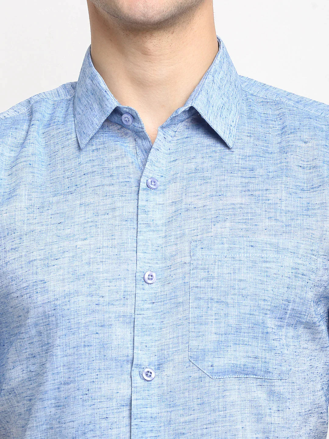 Men's Blue Solid Cotton Half Sleeves Formal Shirt - Taantav