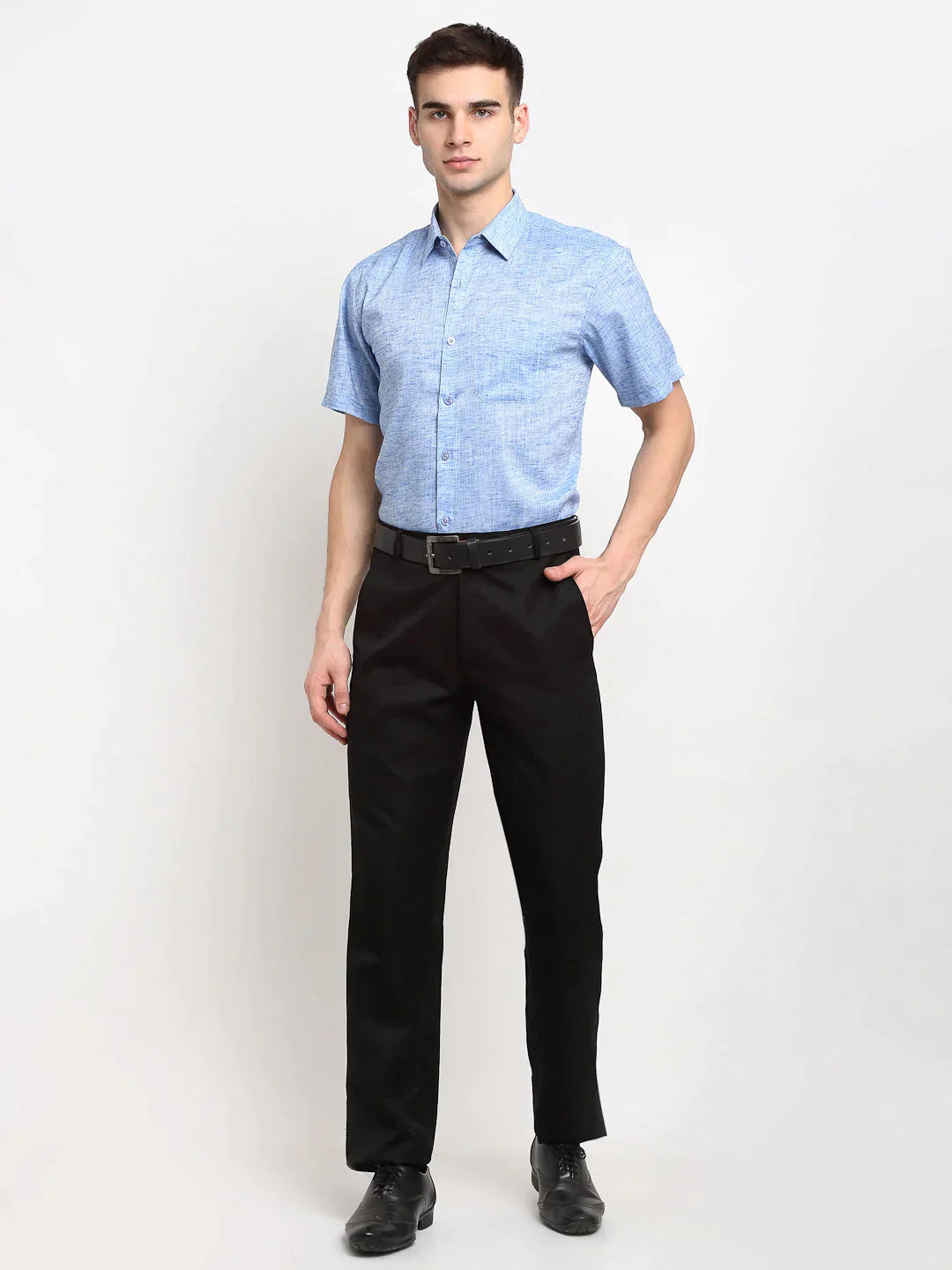 Men's Blue Solid Cotton Half Sleeves Formal Shirt - Taantav