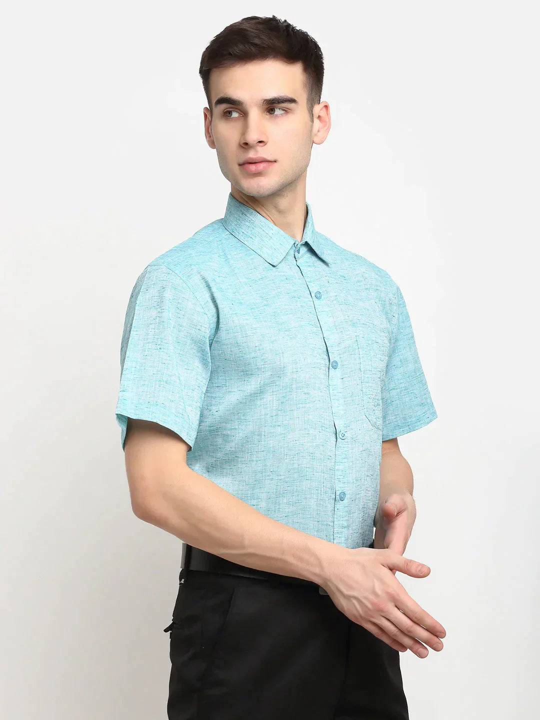 Men's Green Solid Cotton Half Sleeves Formal Shirt - Taantav