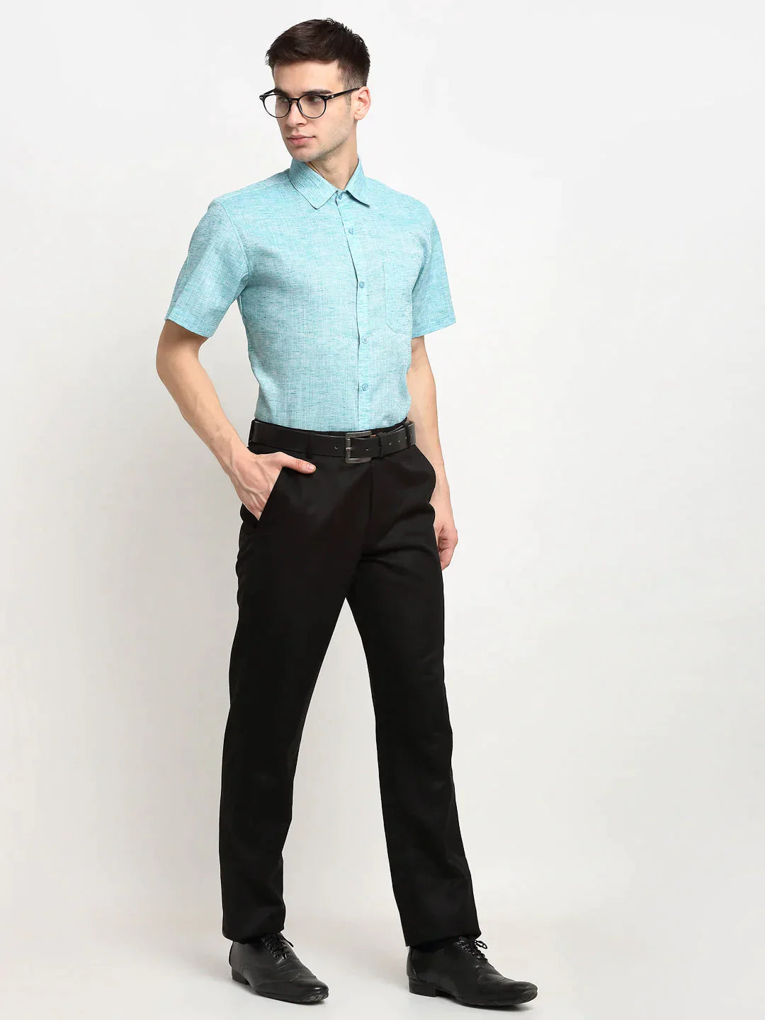 Men's Green Solid Cotton Half Sleeves Formal Shirt - Taantav