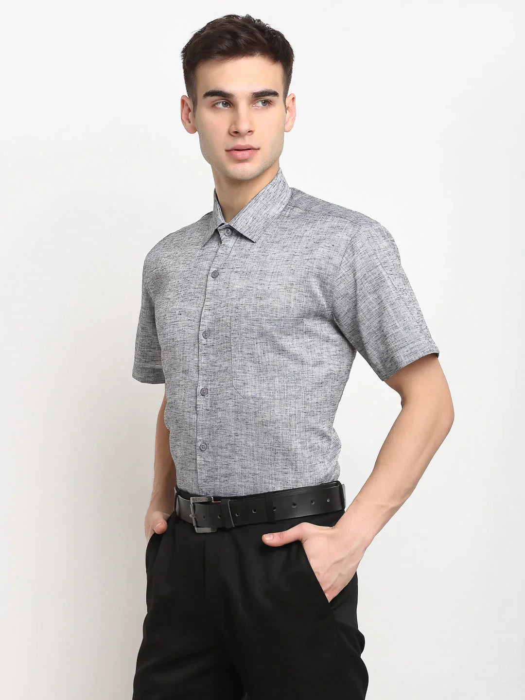 Men's Grey Solid Cotton Half Sleeves Formal Shirt - Taantav