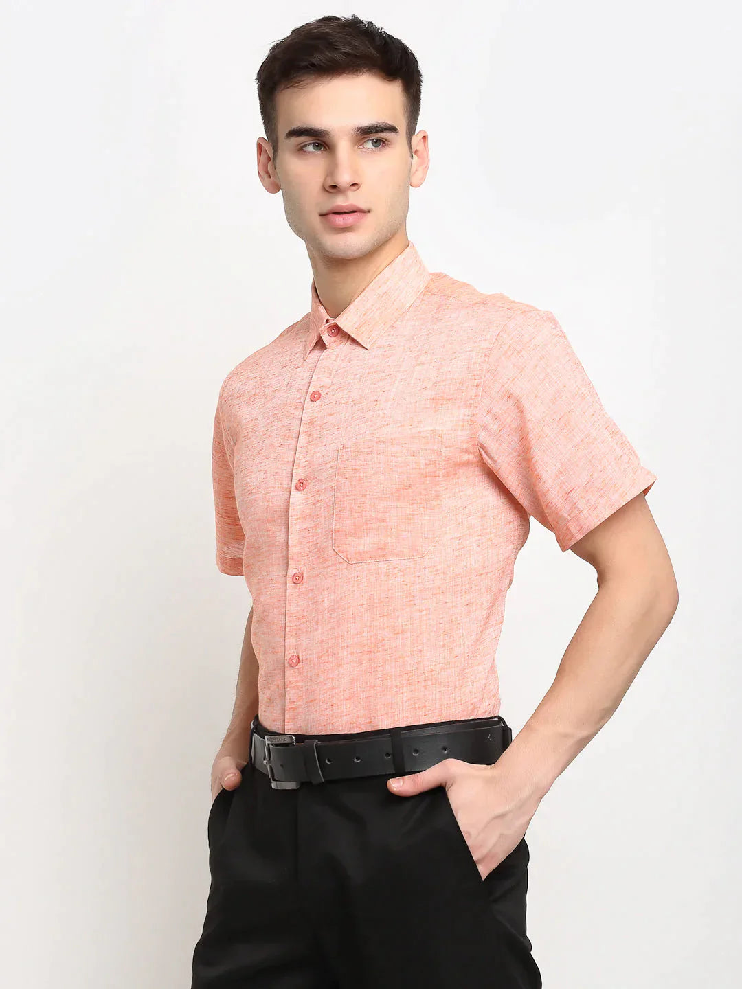 Men's Orange Solid Cotton Half Sleeves Formal Shirt - Taantav