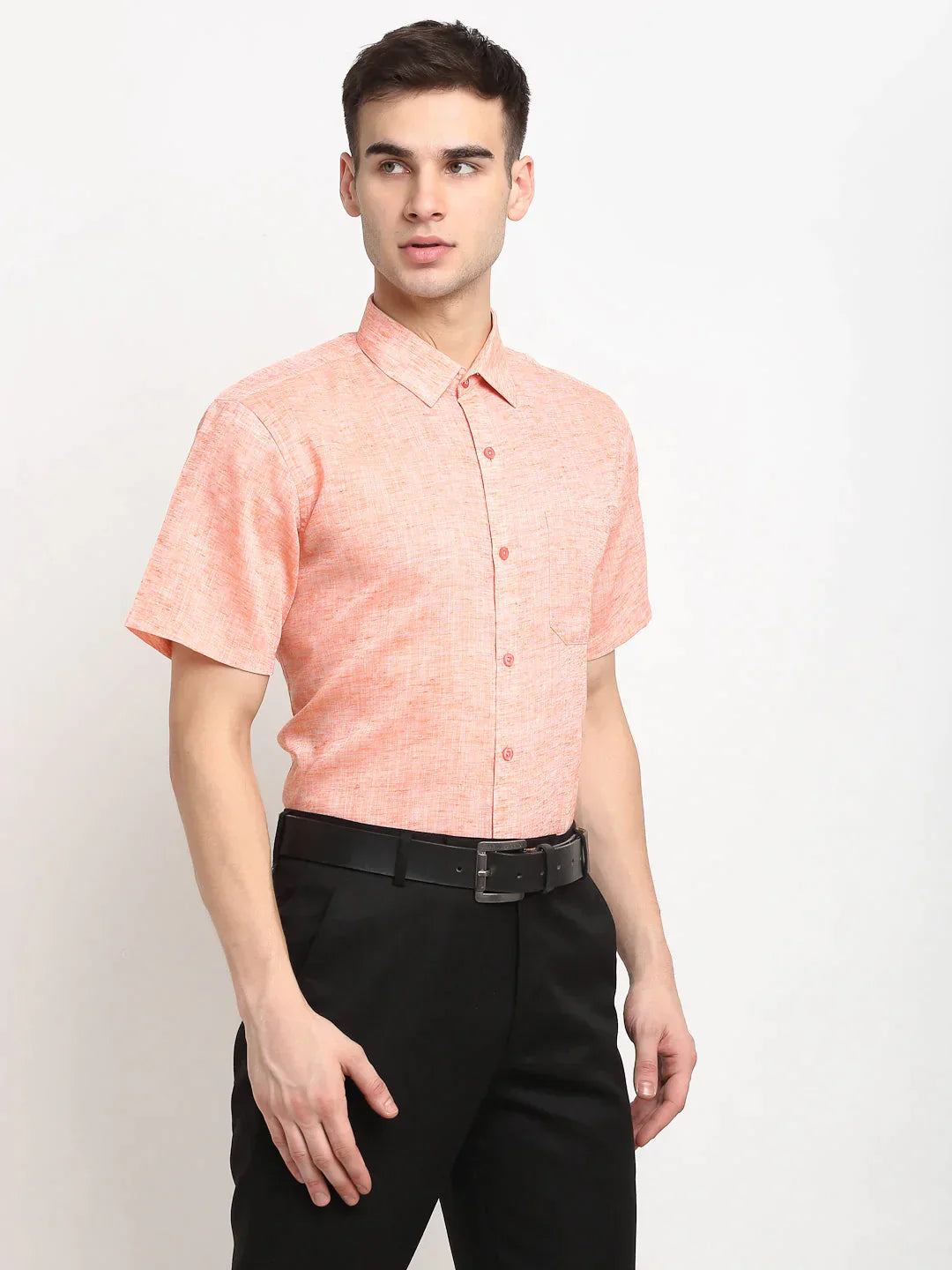 Men's Orange Solid Cotton Half Sleeves Formal Shirt - Taantav