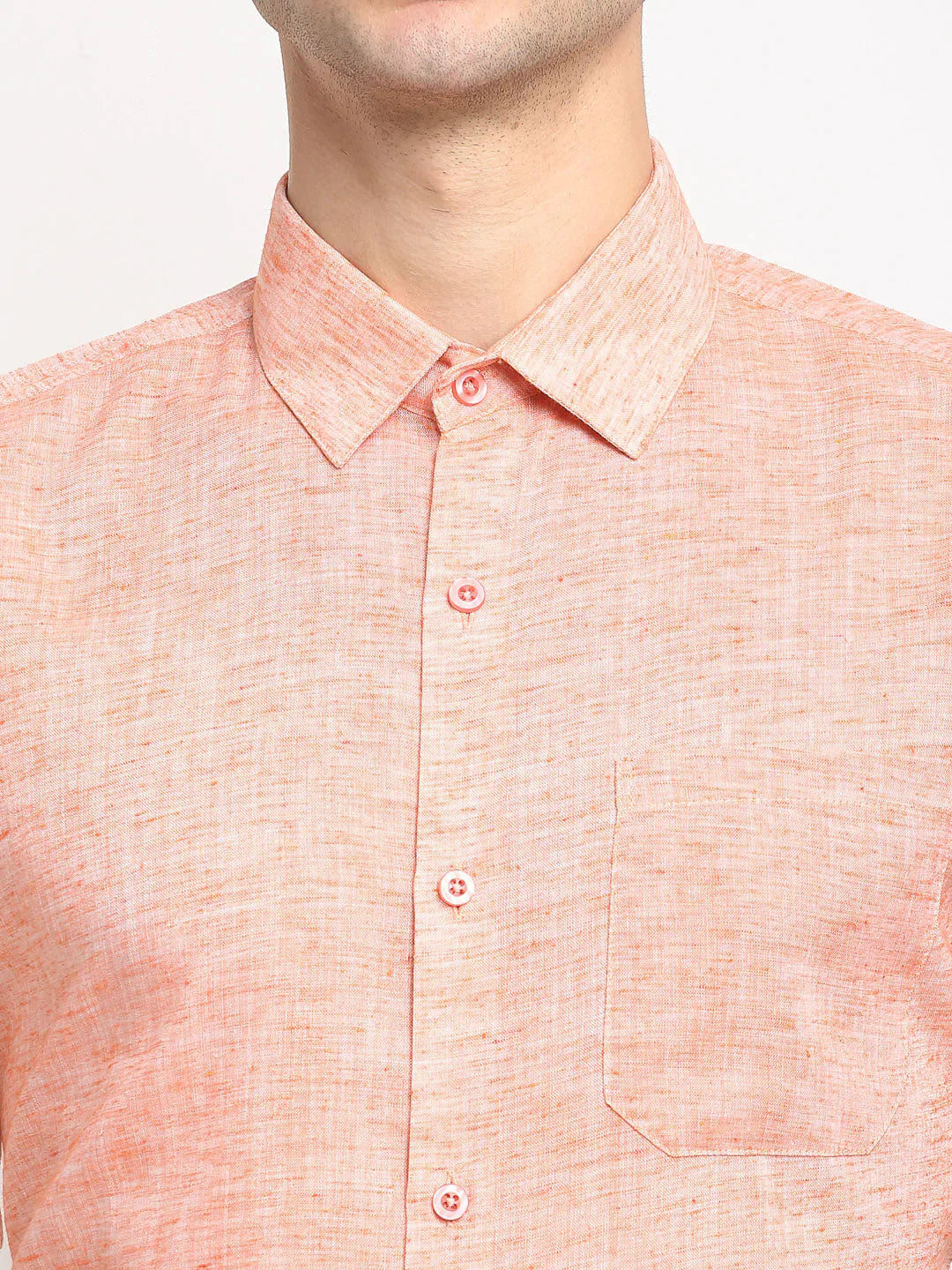 Men's Orange Solid Cotton Half Sleeves Formal Shirt - Taantav