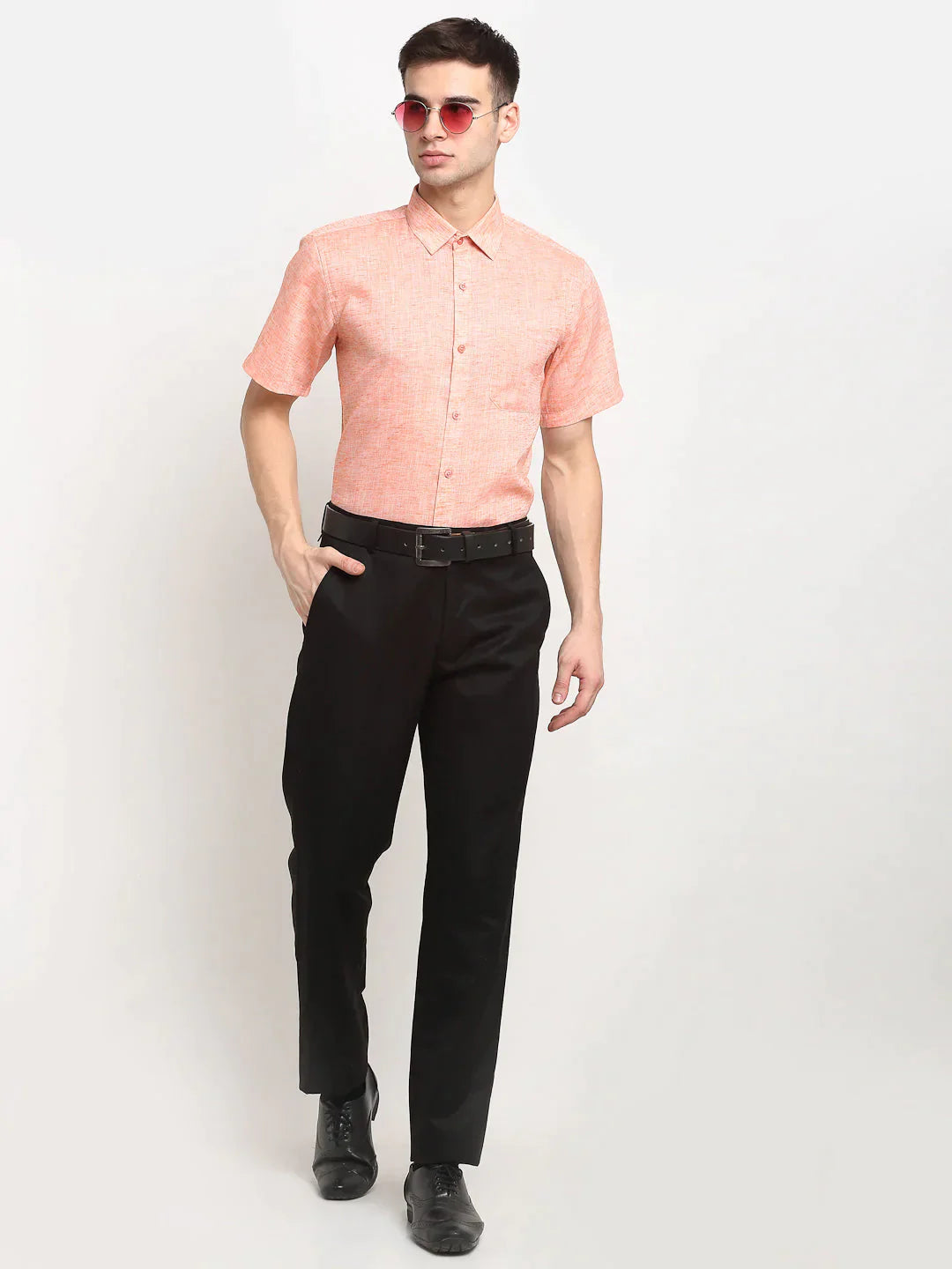 Men's Orange Solid Cotton Half Sleeves Formal Shirt - Taantav