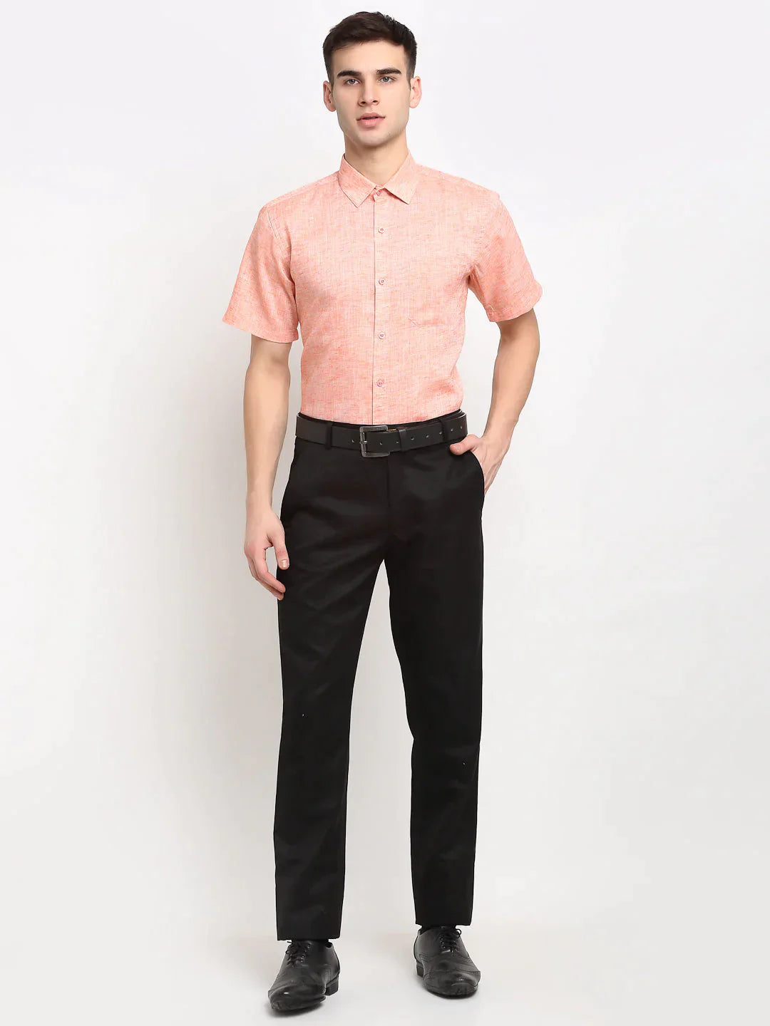 Men's Orange Solid Cotton Half Sleeves Formal Shirt - Taantav