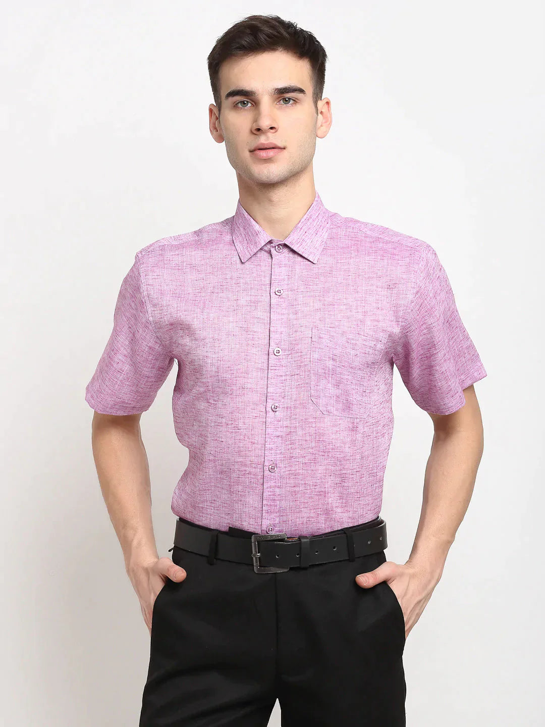 Men's Purple Solid Cotton Half Sleeves Formal Shirt - Taantav