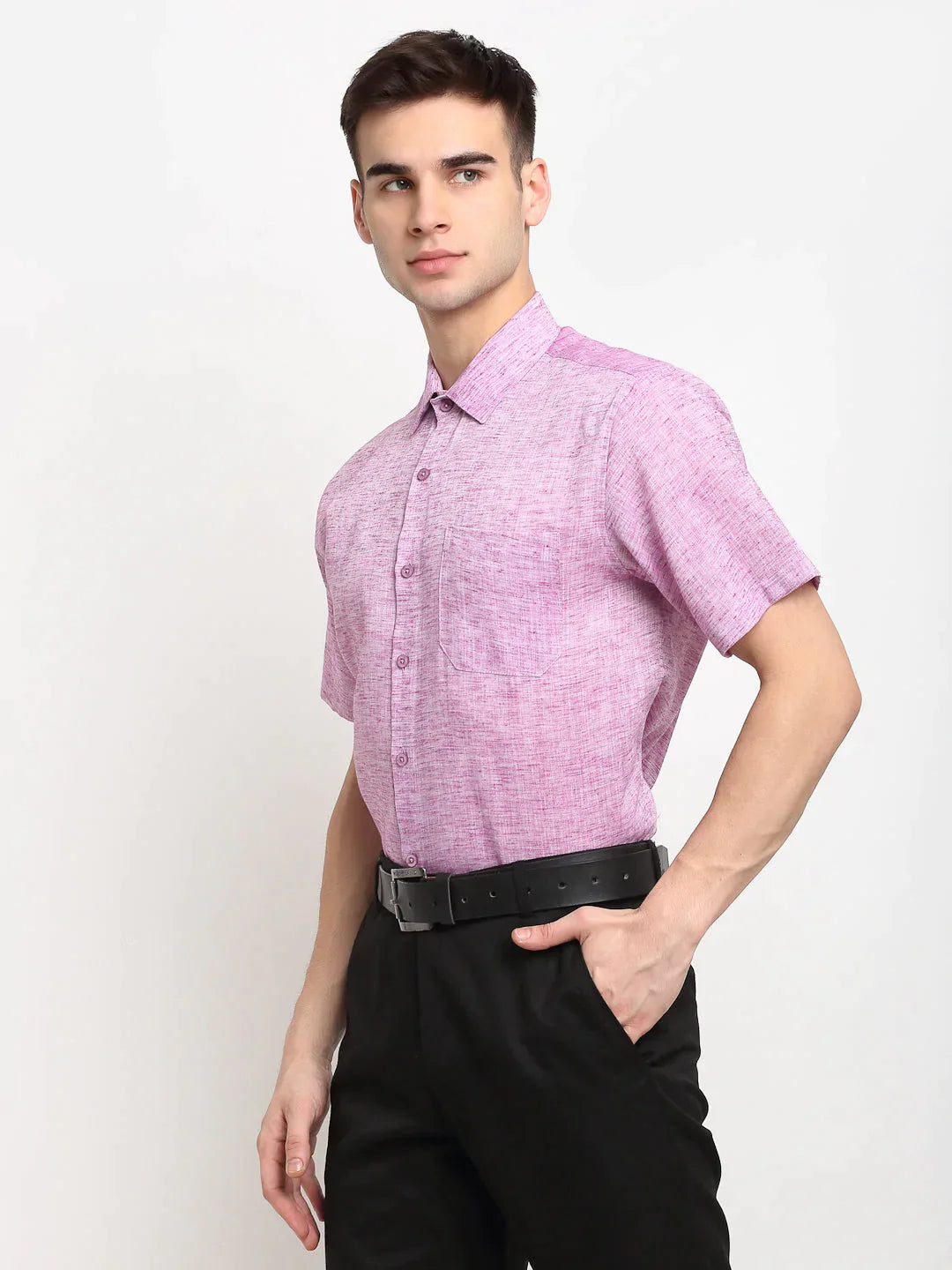 Men's Purple Solid Cotton Half Sleeves Formal Shirt - Taantav