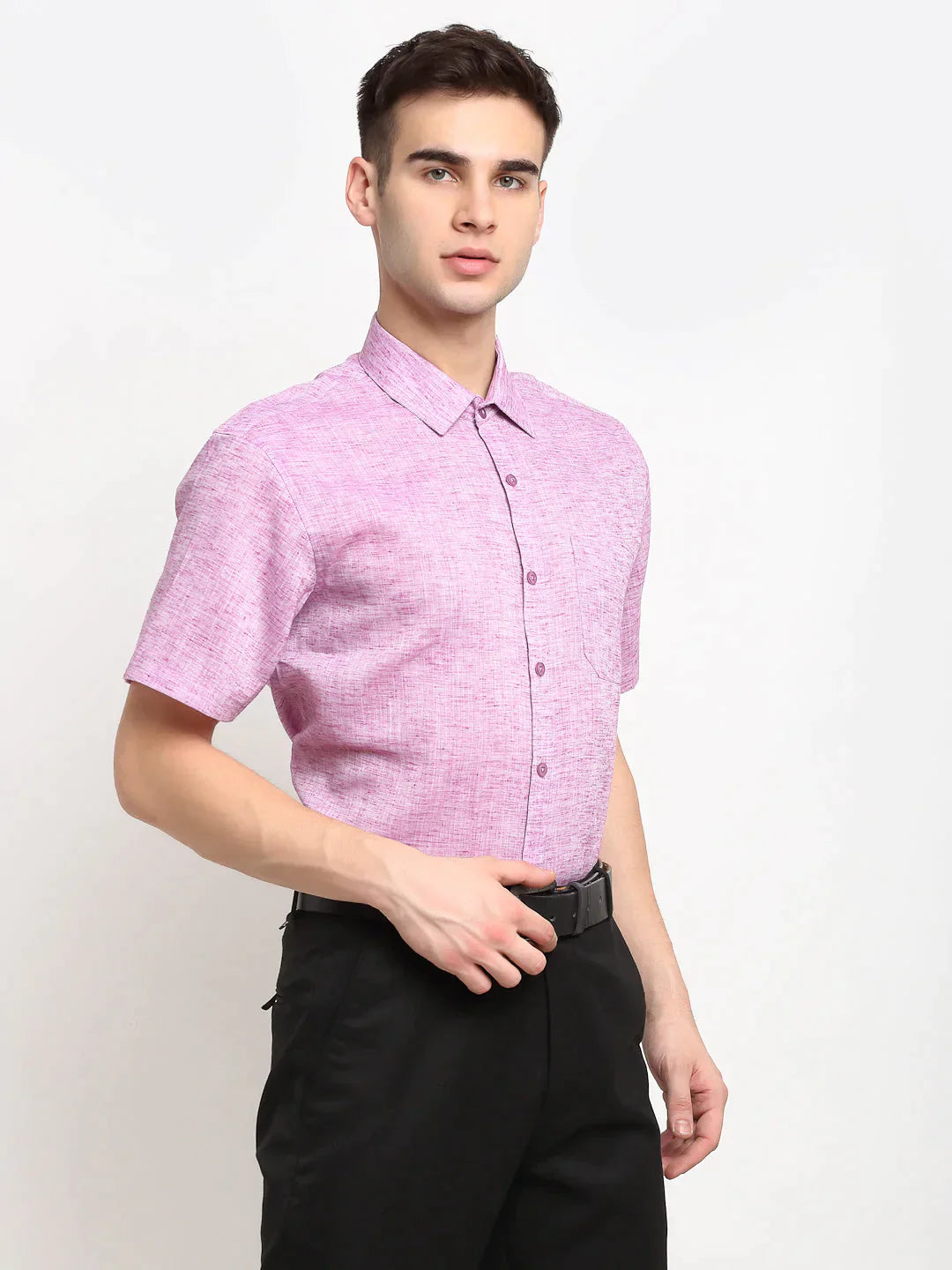 Men's Purple Solid Cotton Half Sleeves Formal Shirt - Taantav