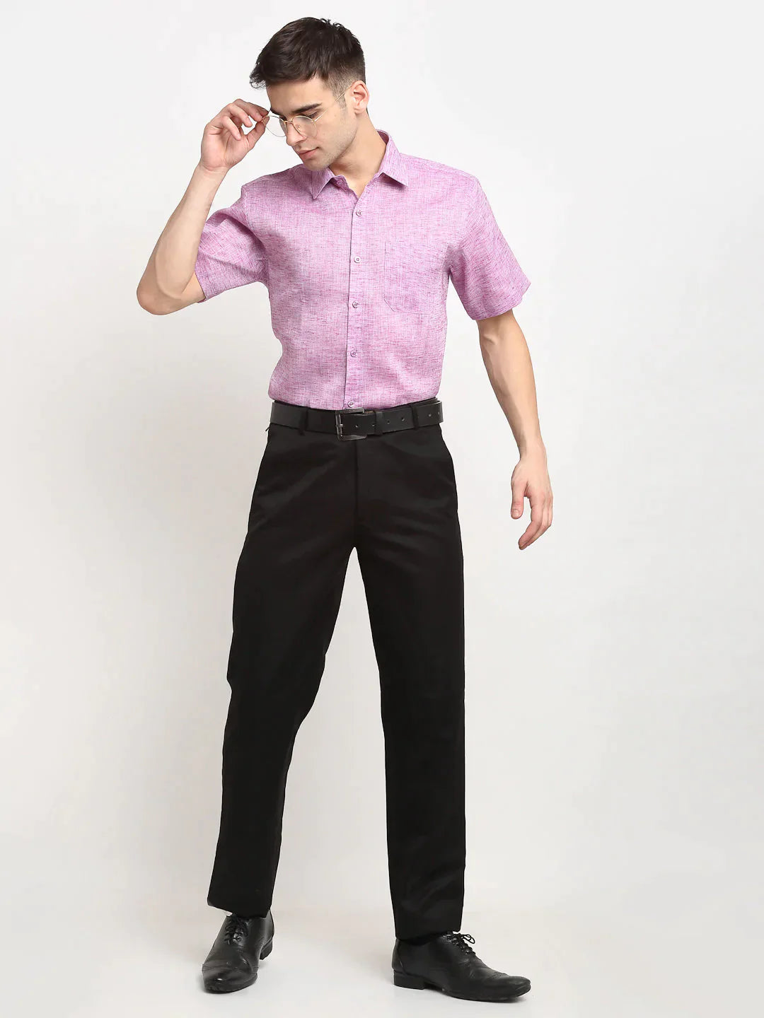 Men's Purple Solid Cotton Half Sleeves Formal Shirt - Taantav