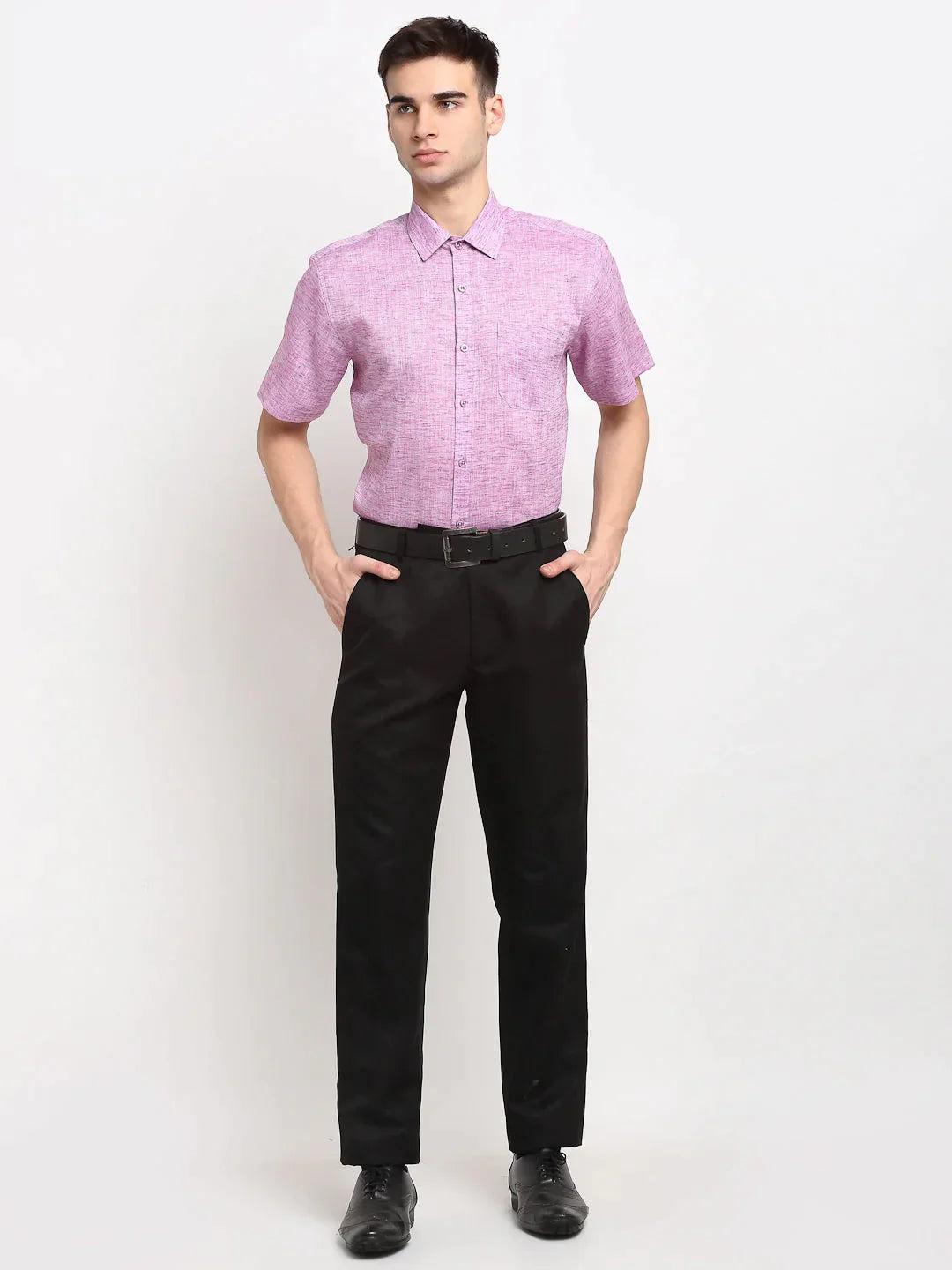 Men's Purple Solid Cotton Half Sleeves Formal Shirt - Taantav