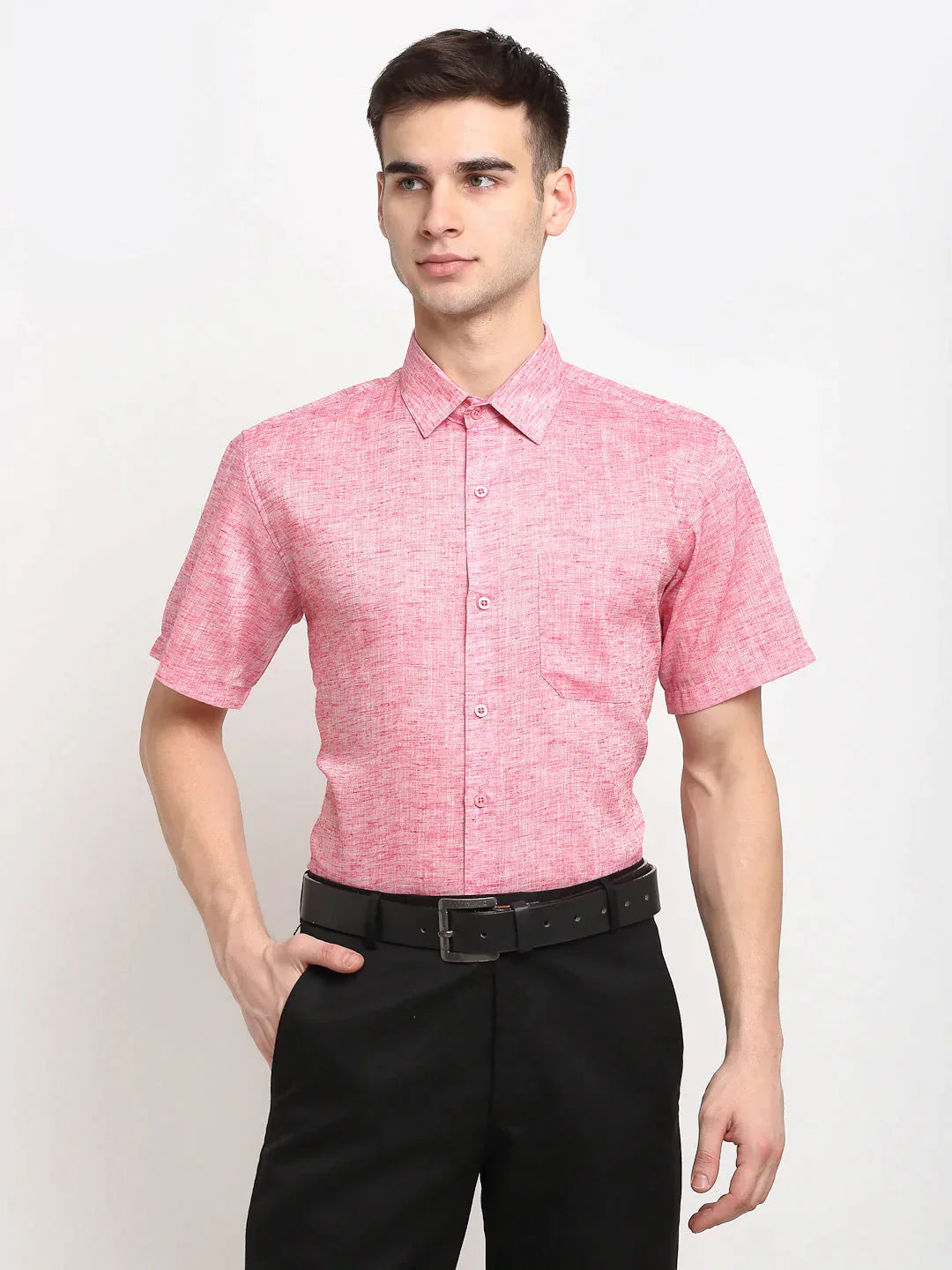 Men's Red Solid Cotton Half Sleeves Formal Shirt - Taantav