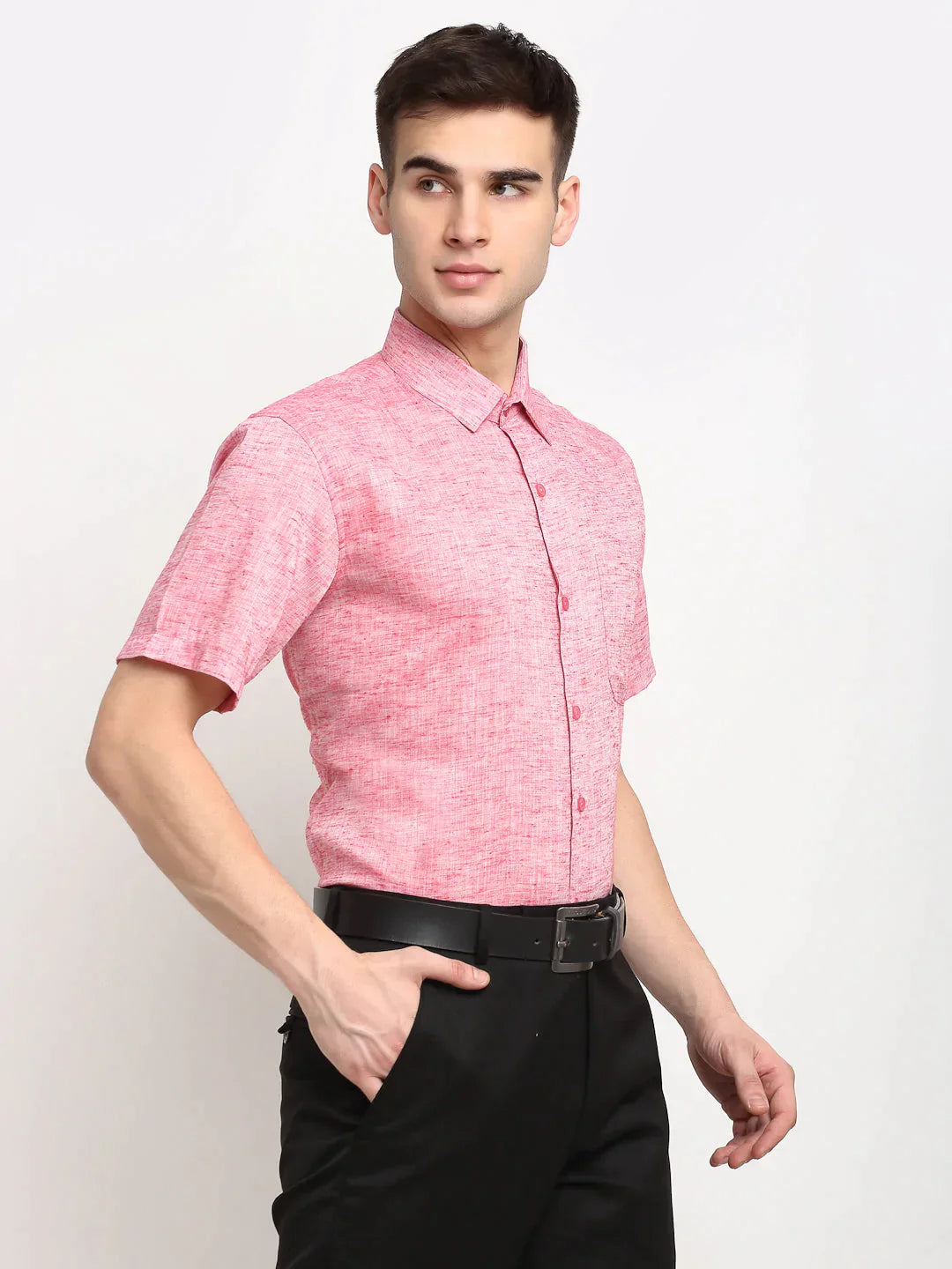 Men's Red Solid Cotton Half Sleeves Formal Shirt - Taantav