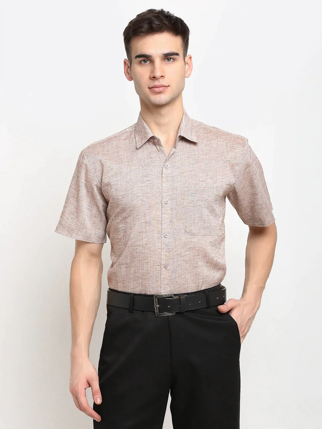 Men's Rust Solid Cotton Half Sleeves Formal Shirt - Taantav