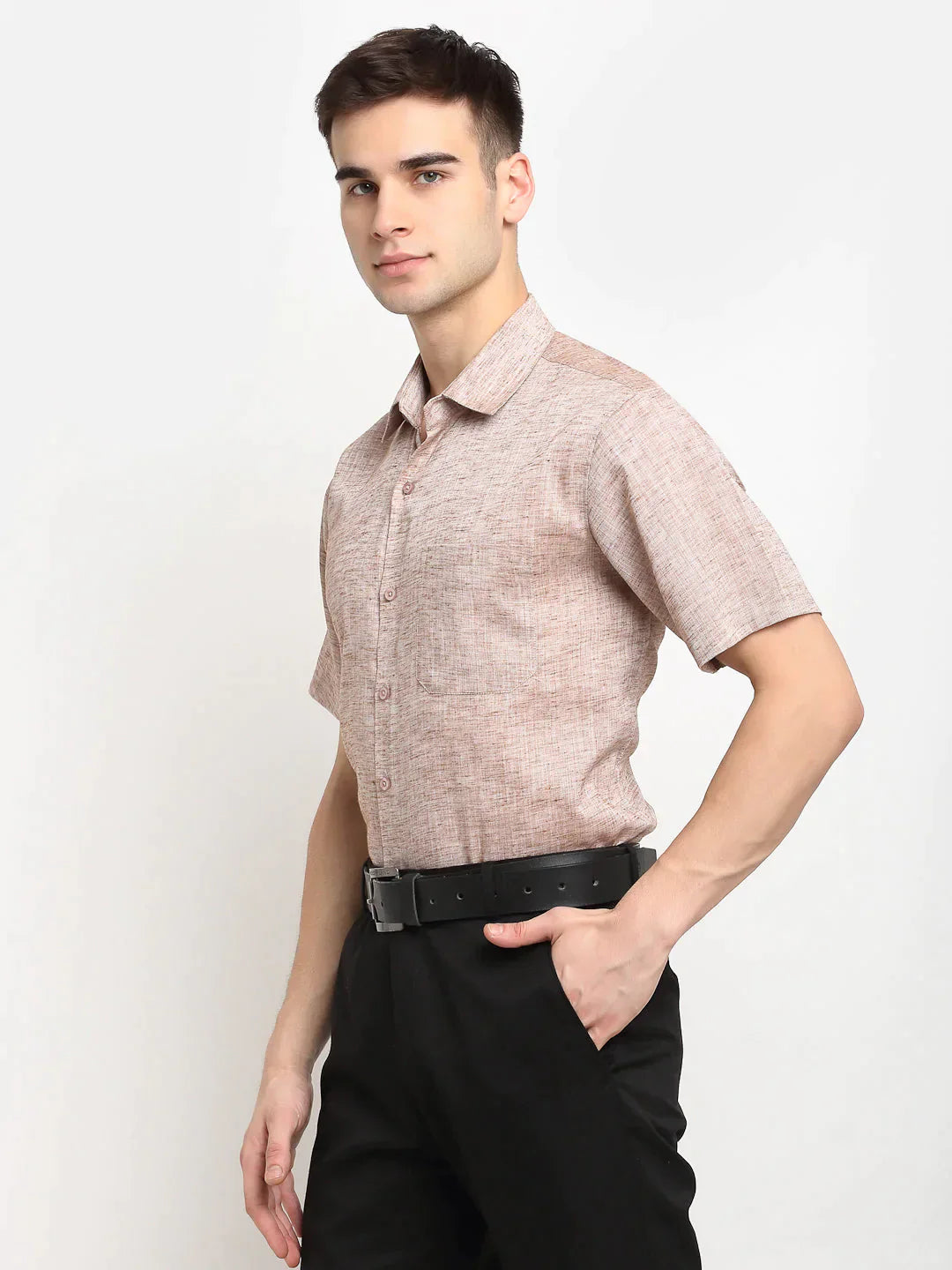 Men's Rust Solid Cotton Half Sleeves Formal Shirt - Taantav