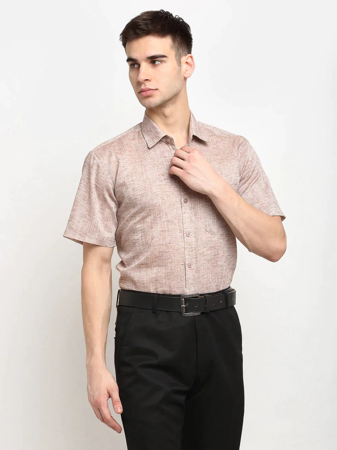 Men's Rust Solid Cotton Half Sleeves Formal Shirt - Taantav