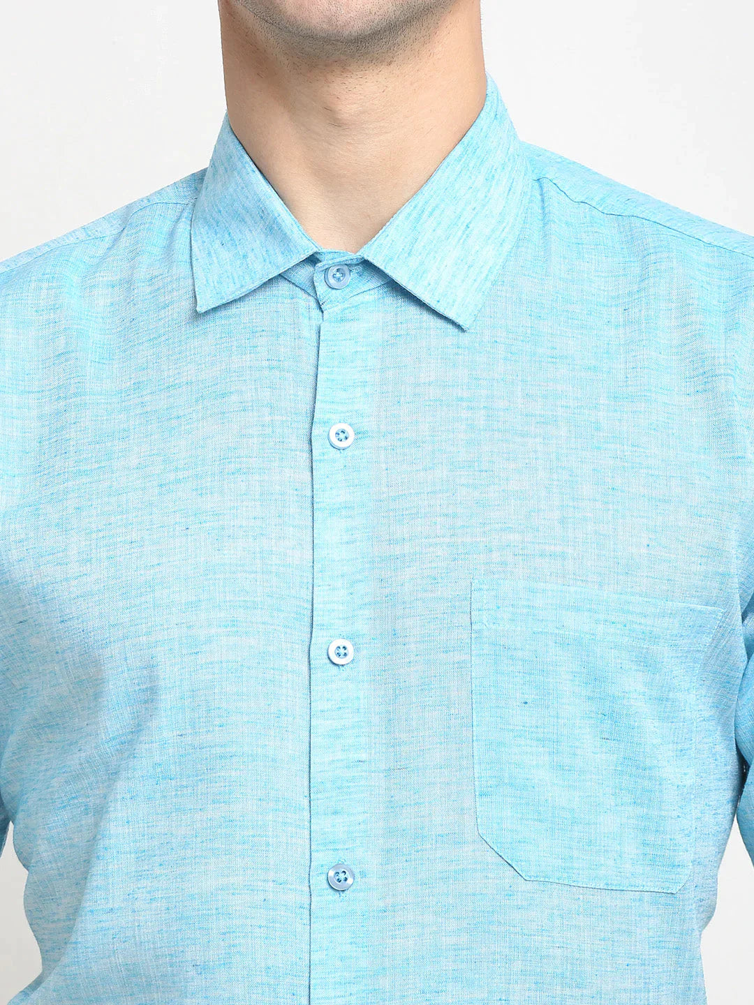 Men's Blue Solid Cotton Half Sleeves Formal Shirt - Taantav