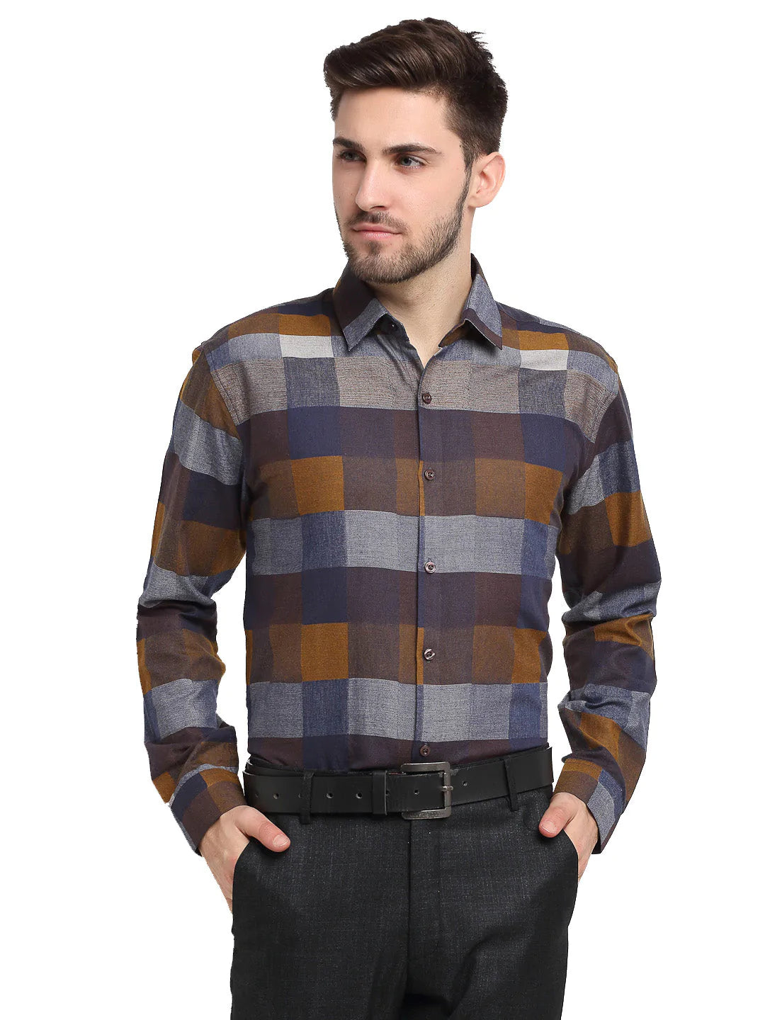 Men's Multicolor Checked Cotton Formal Shirt - Taantav