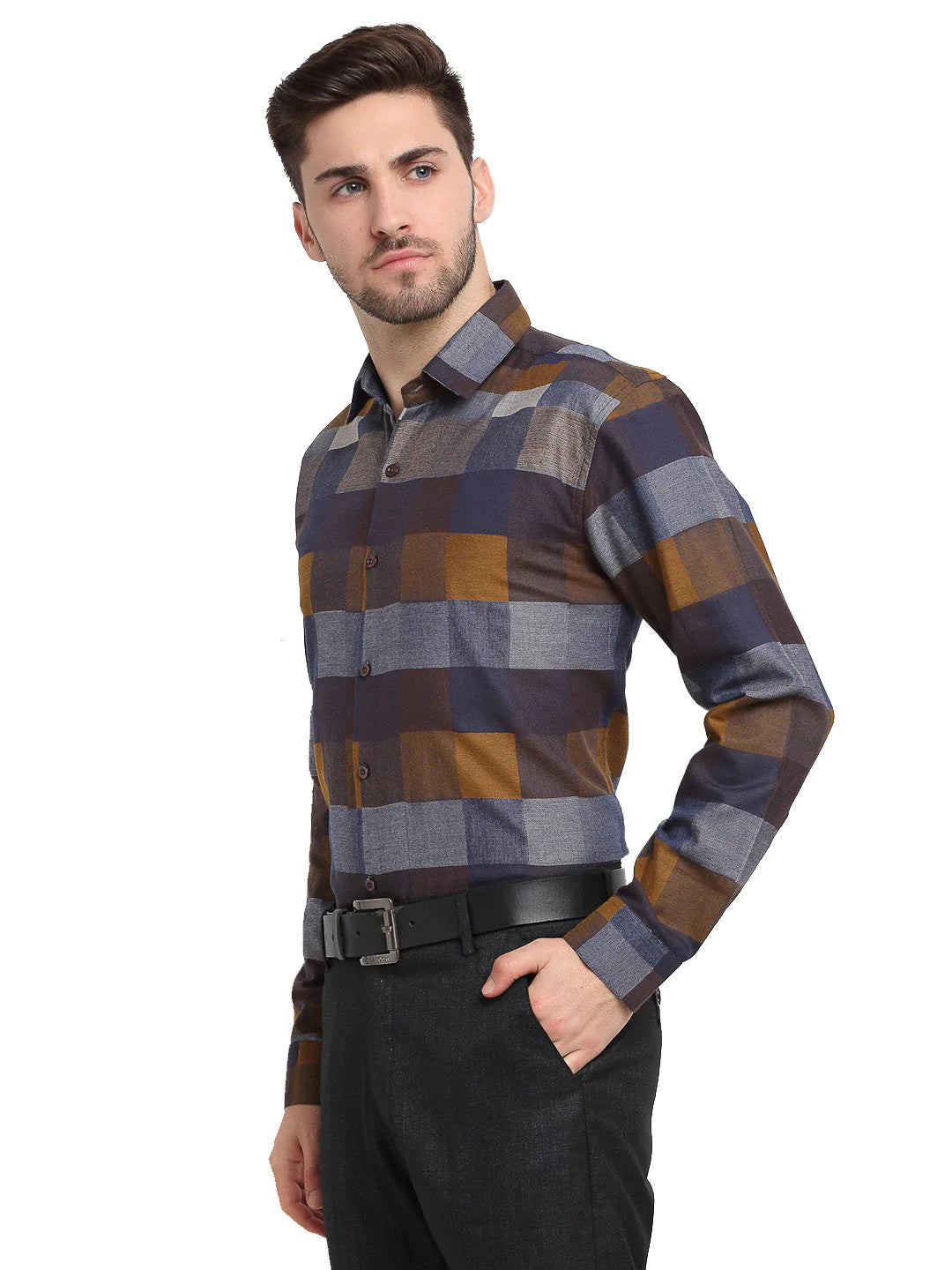 Men's Multicolor Checked Cotton Formal Shirt - Taantav