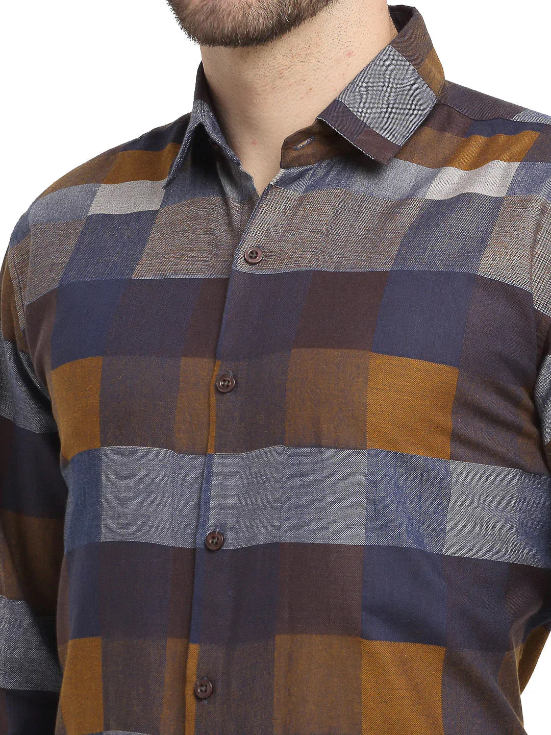 Men's Multicolor Checked Cotton Formal Shirt - Taantav