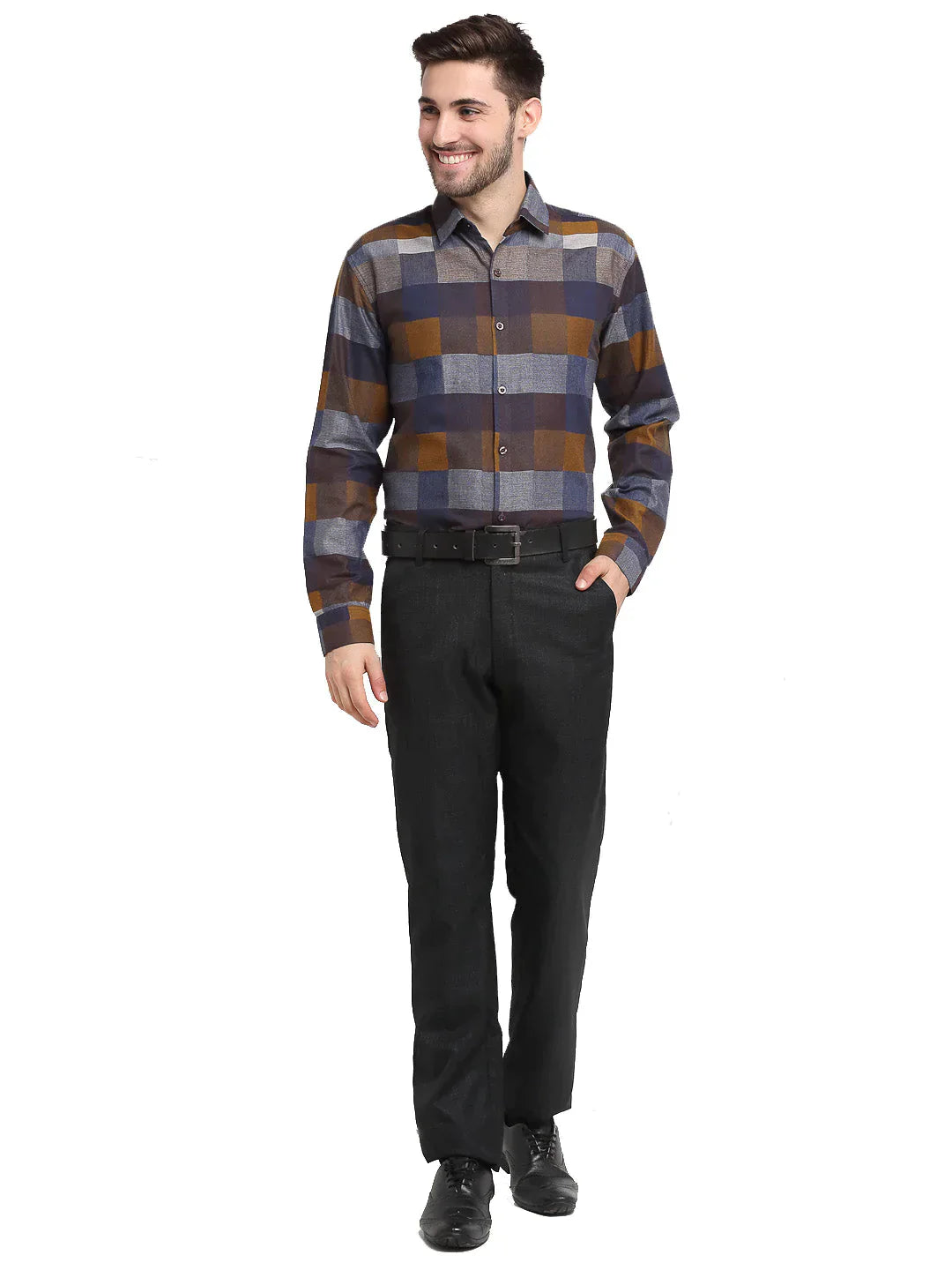 Men's Multicolor Checked Cotton Formal Shirt - Taantav