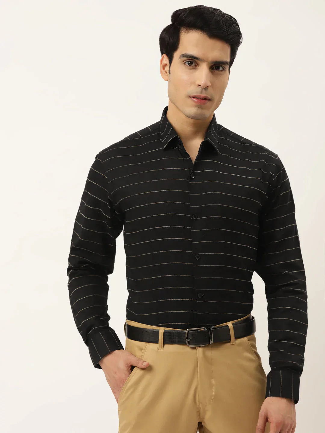 Men's Formal Cotton Horizontal Striped Shirt - Taantav