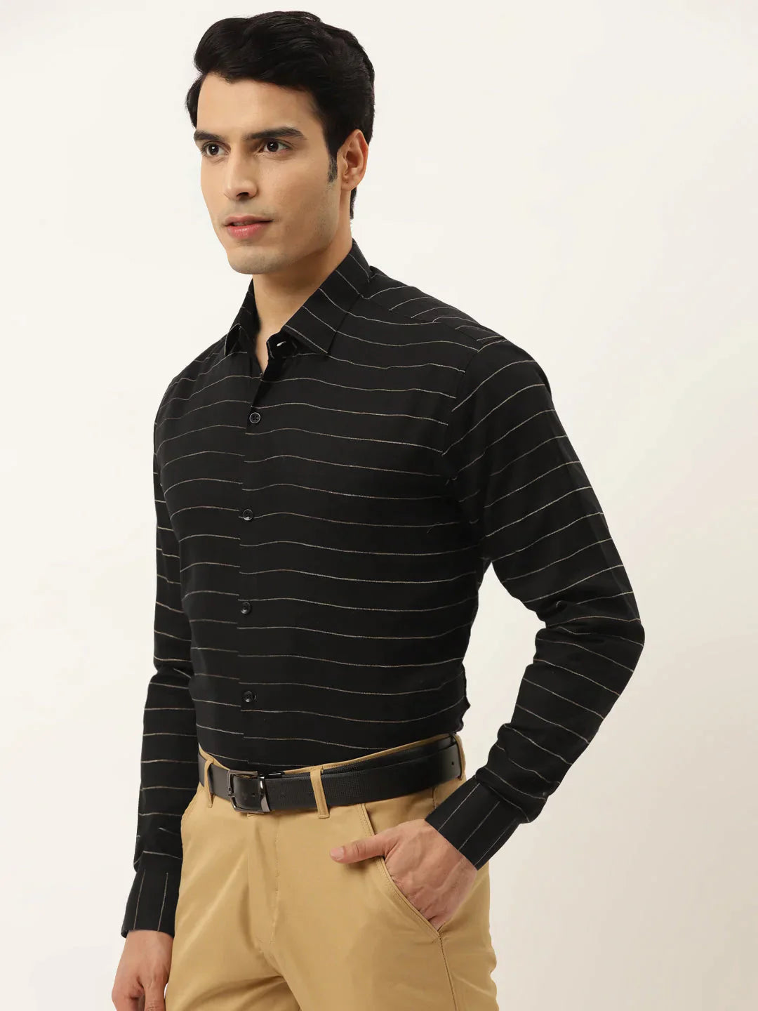 Men's Formal Cotton Horizontal Striped Shirt - Taantav