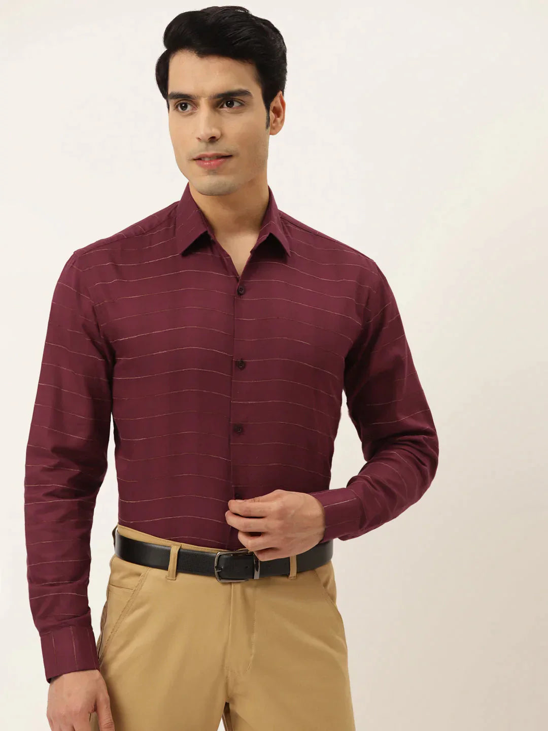 Men's Formal Cotton Horizontal Striped Shirt - Taantav