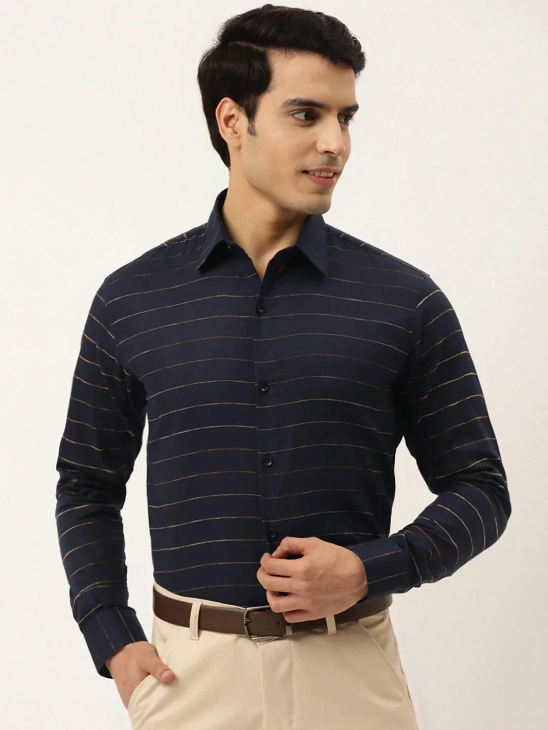 Men's Formal Cotton Horizontal Striped Shirt - Taantav