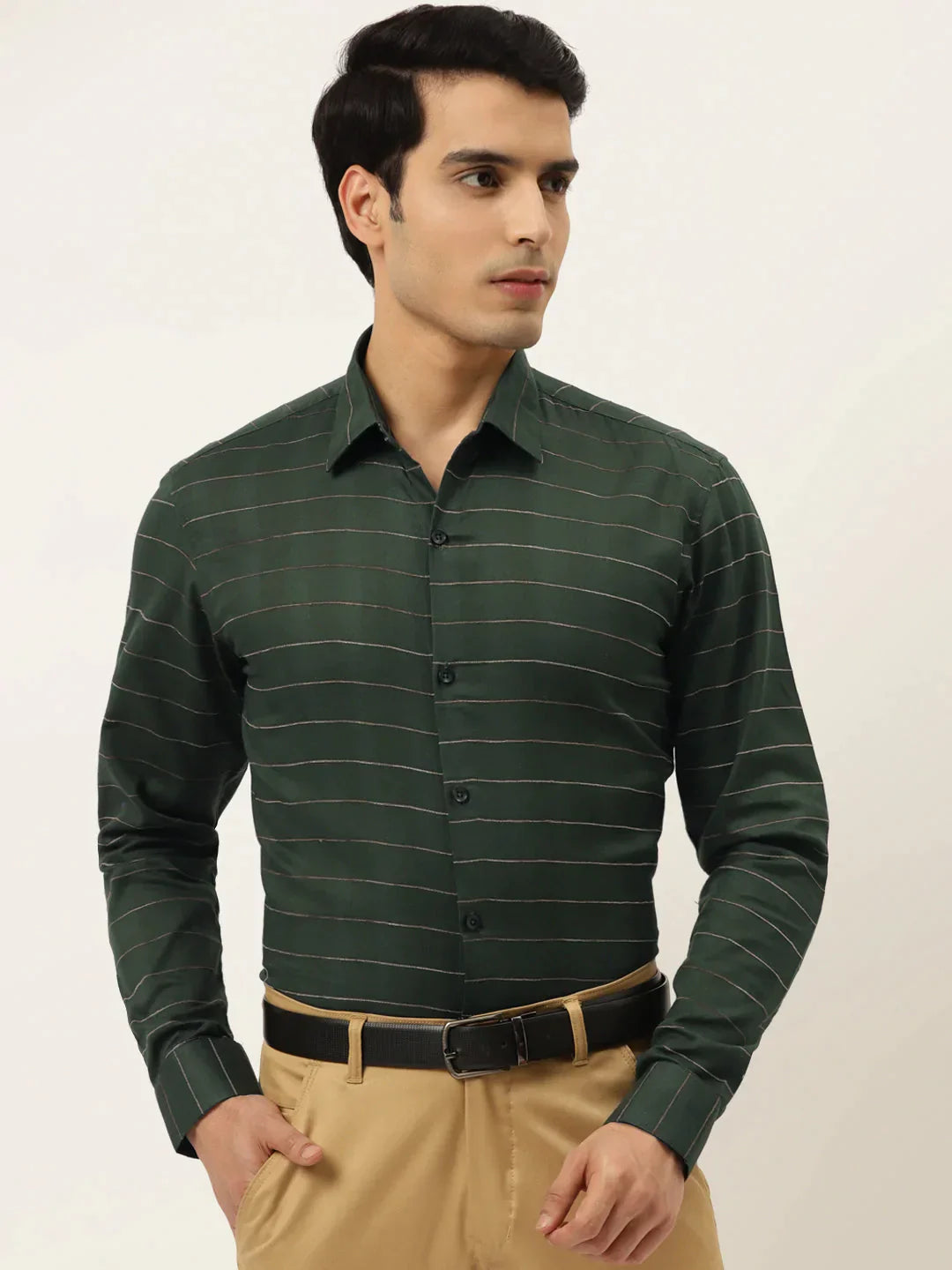 Men's Formal Cotton Horizontal Striped Shirt - Taantav