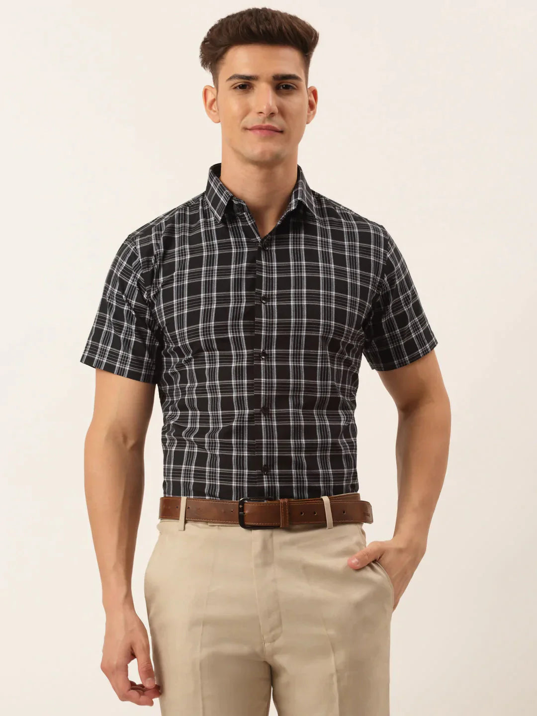 Men's Cotton Checked Half Sleeve Formal Shirts - Taantav