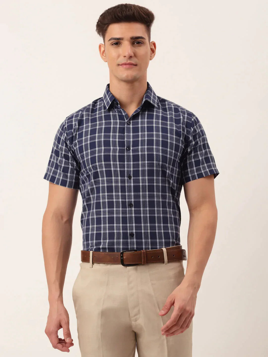 Men's Cotton Checked Half Sleeve Formal Shirts - Taantav