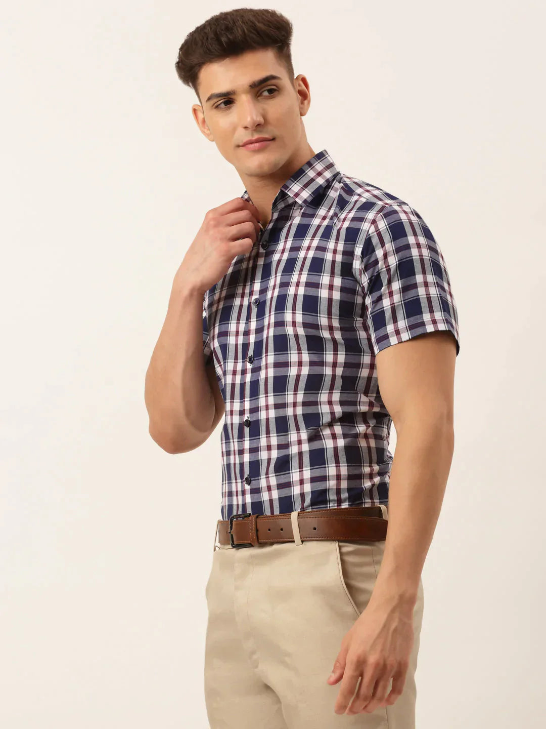 Men's Cotton Checked Half Sleeve Formal Shirts - Taantav