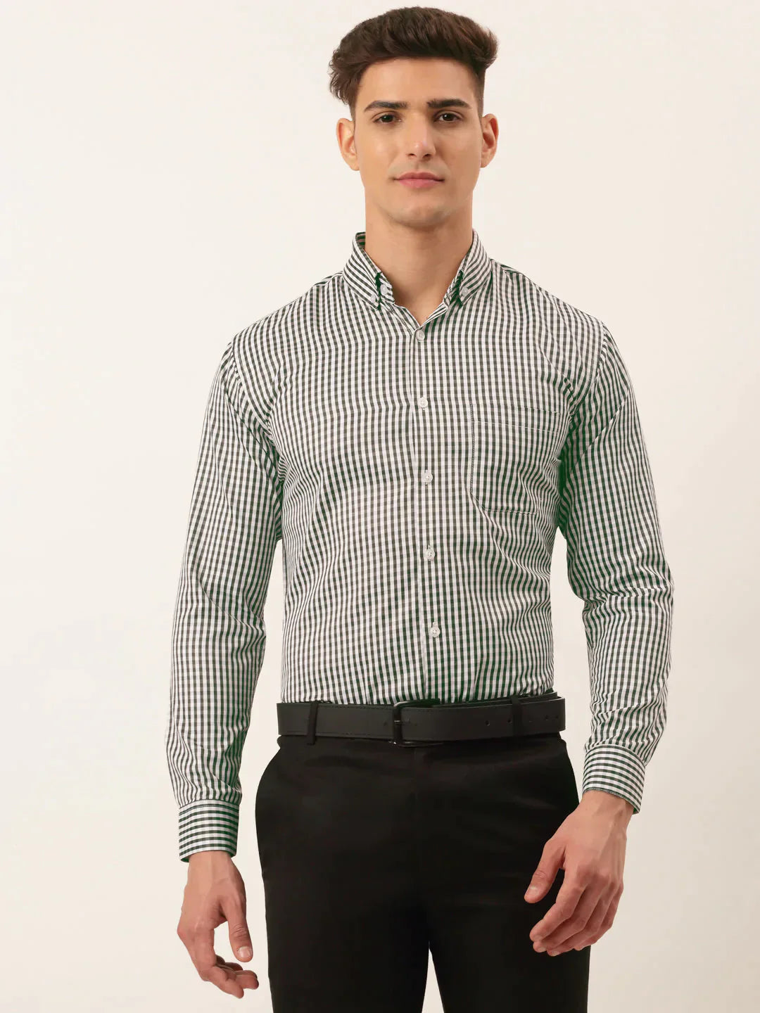 Men's Cotton Checked Button Down Collar Formal Shirts - Taantav