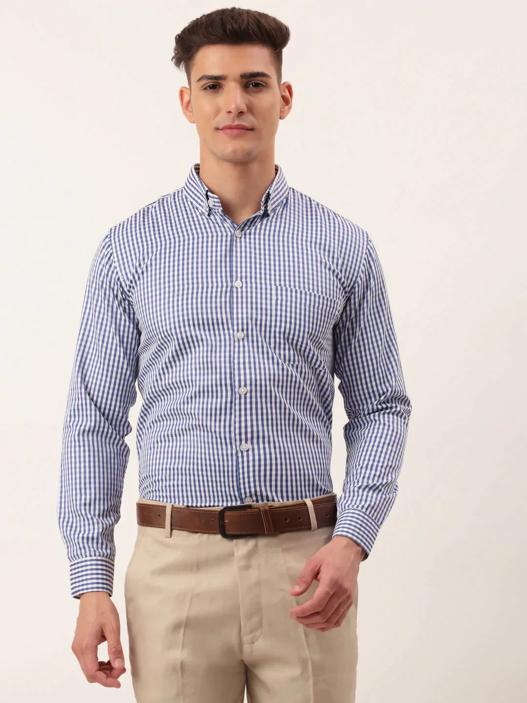 Men's Cotton Checked Button Down Collar Formal Shirts - Taantav