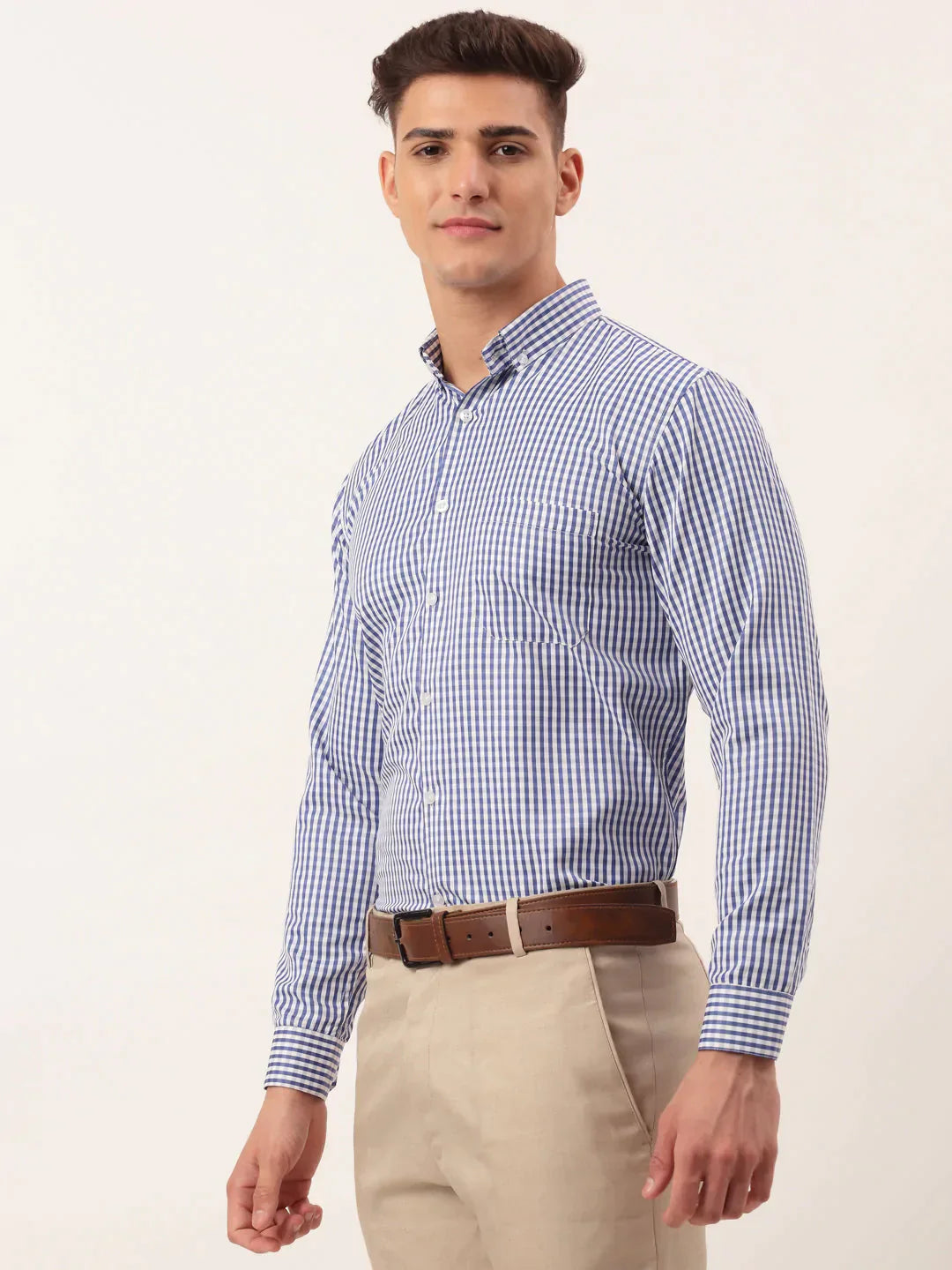 Men's Cotton Checked Button Down Collar Formal Shirts - Taantav