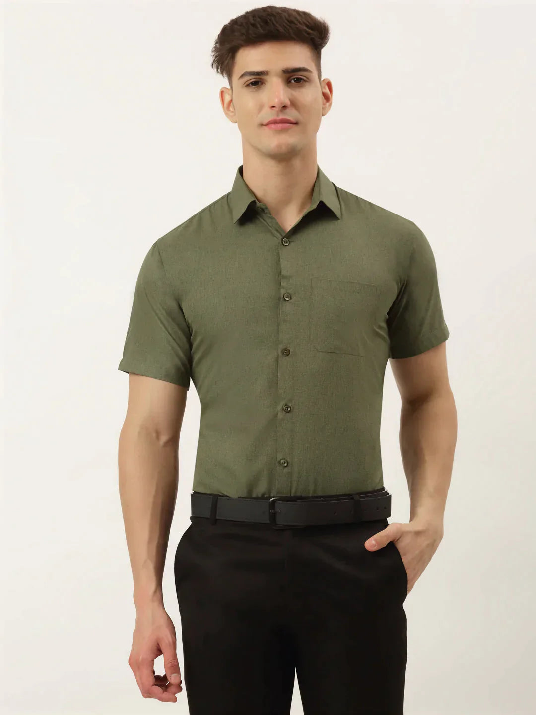 Men's Cotton Solid Half Sleeve Formal Shirts - Taantav