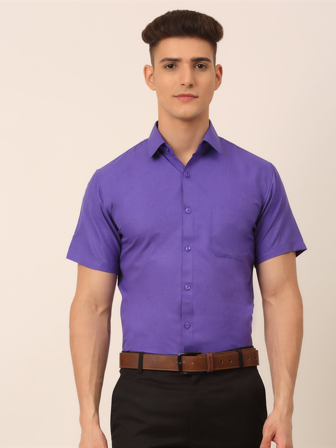 Men's Cotton Solid Half Sleeves Formal Shirt - Taantav